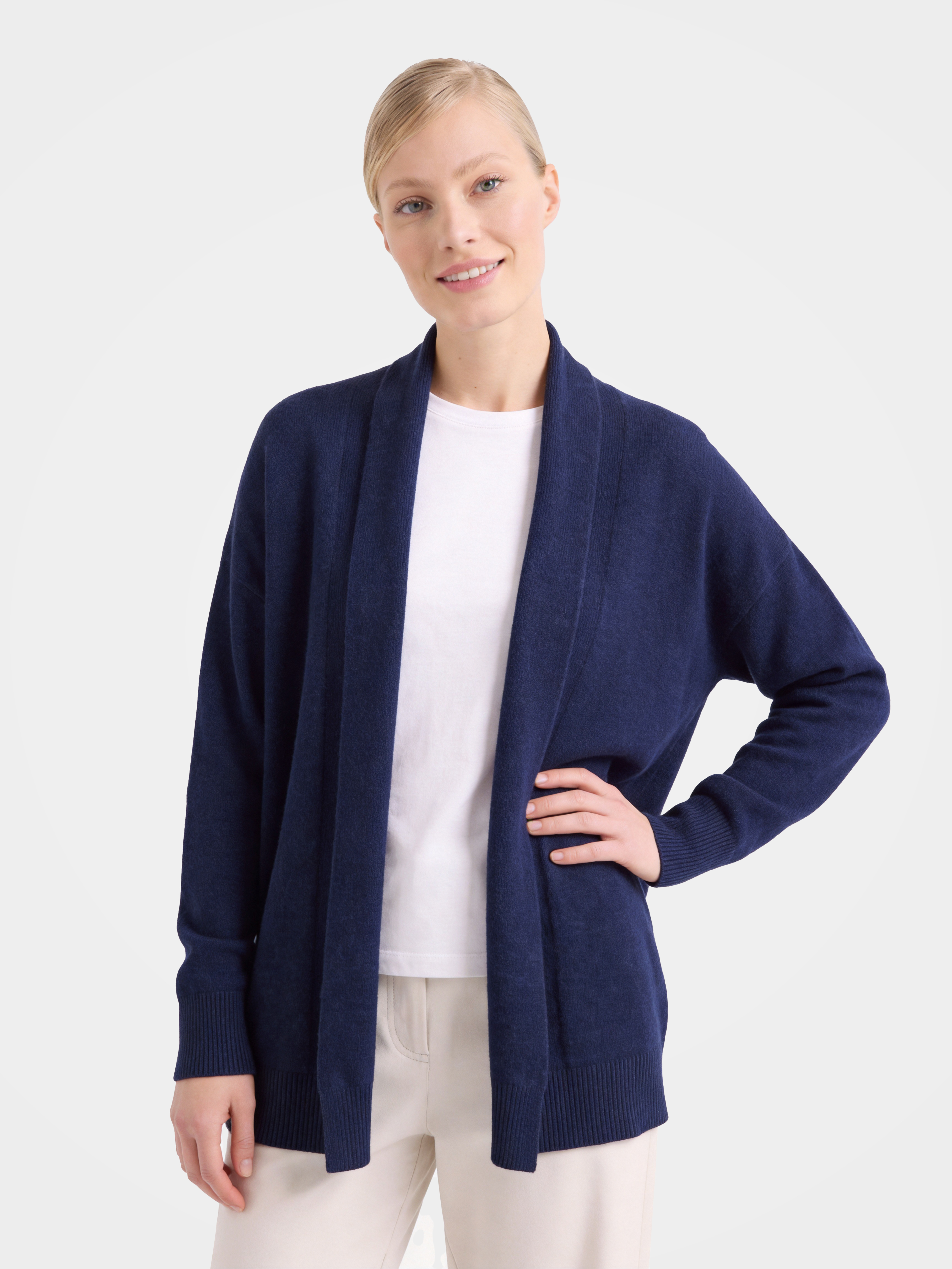 100% Mongolian Cashmere Cable Knit Open Neck Cardigan Sweater