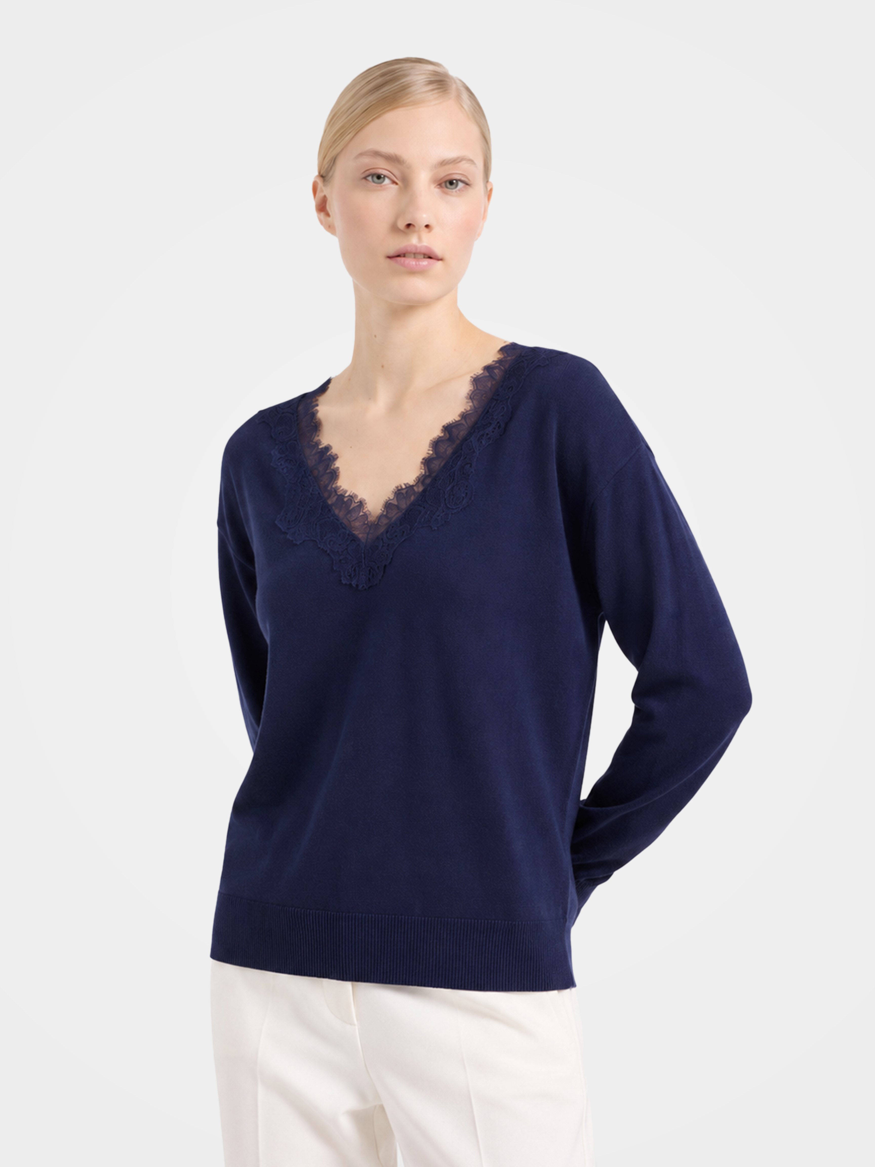 Pre-Order | 100% Wool V Neck Sweater Soft Lace Fit Knit (10-14 Business Days)