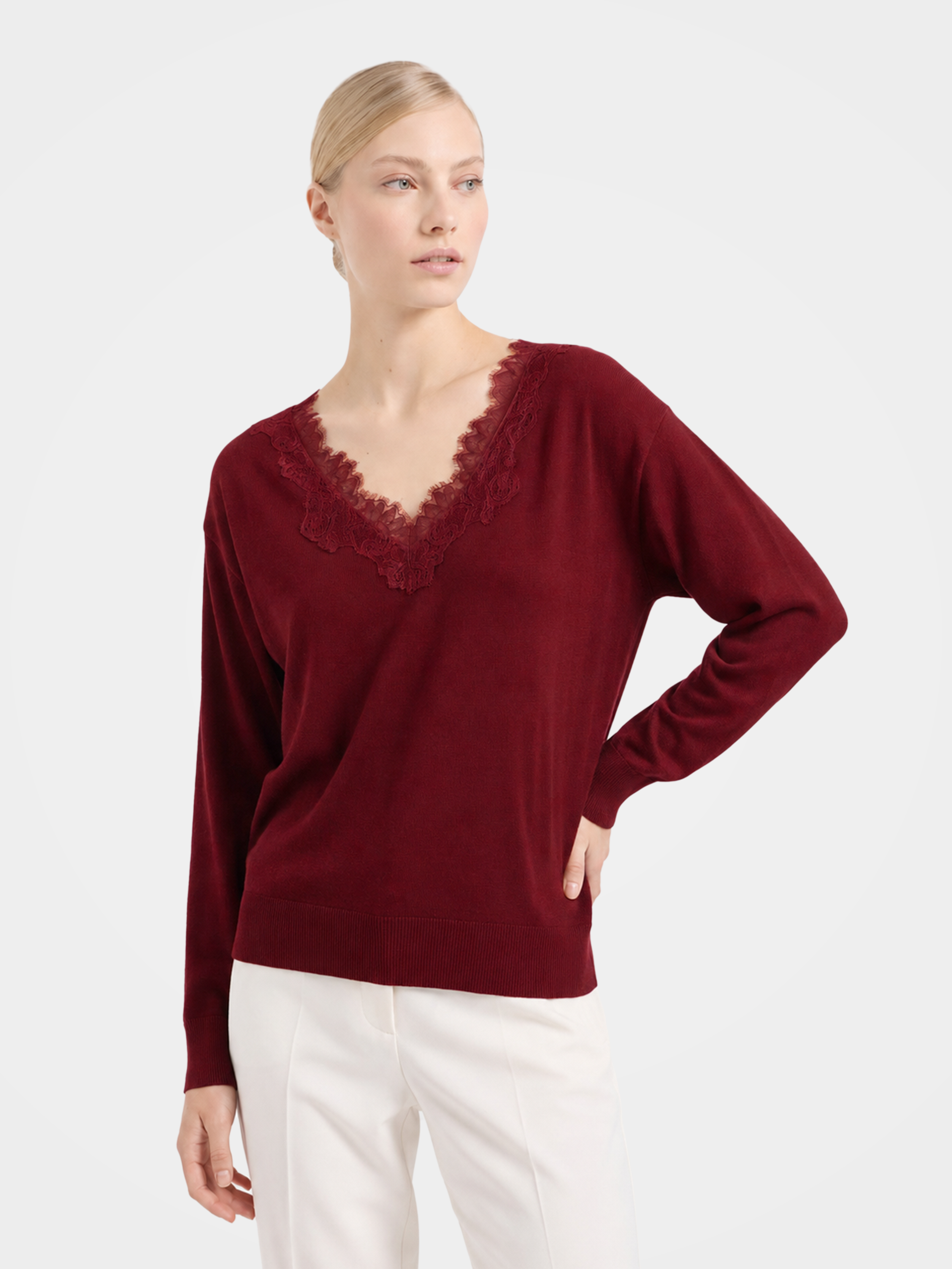 Pre-Order | 100% Wool V Neck Sweater Soft Lace Fit Knit (10-14 Business Days)