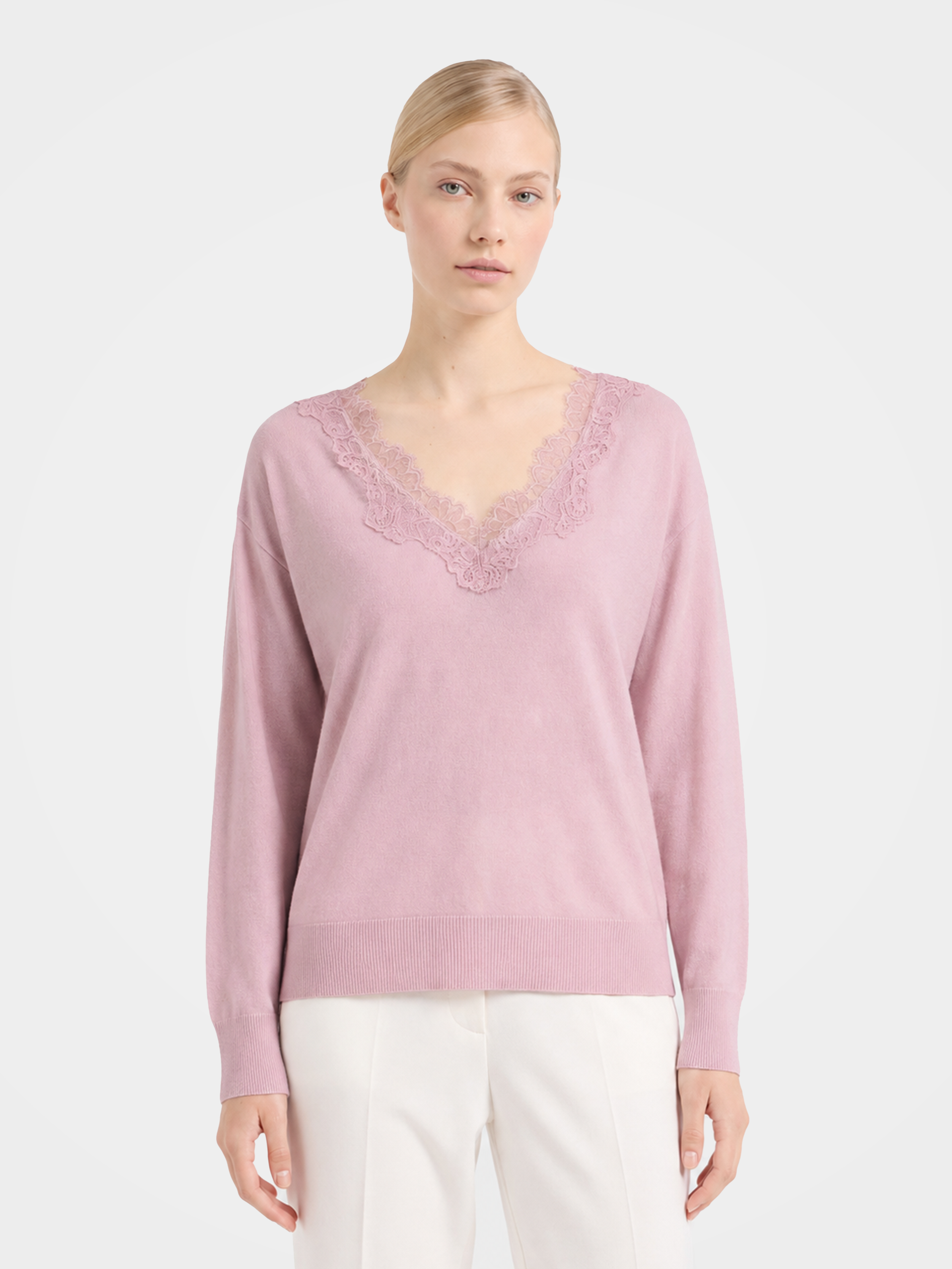 Pre-Order | 100% Wool V Neck Sweater Soft Lace Fit Knit (10-14 Business Days)