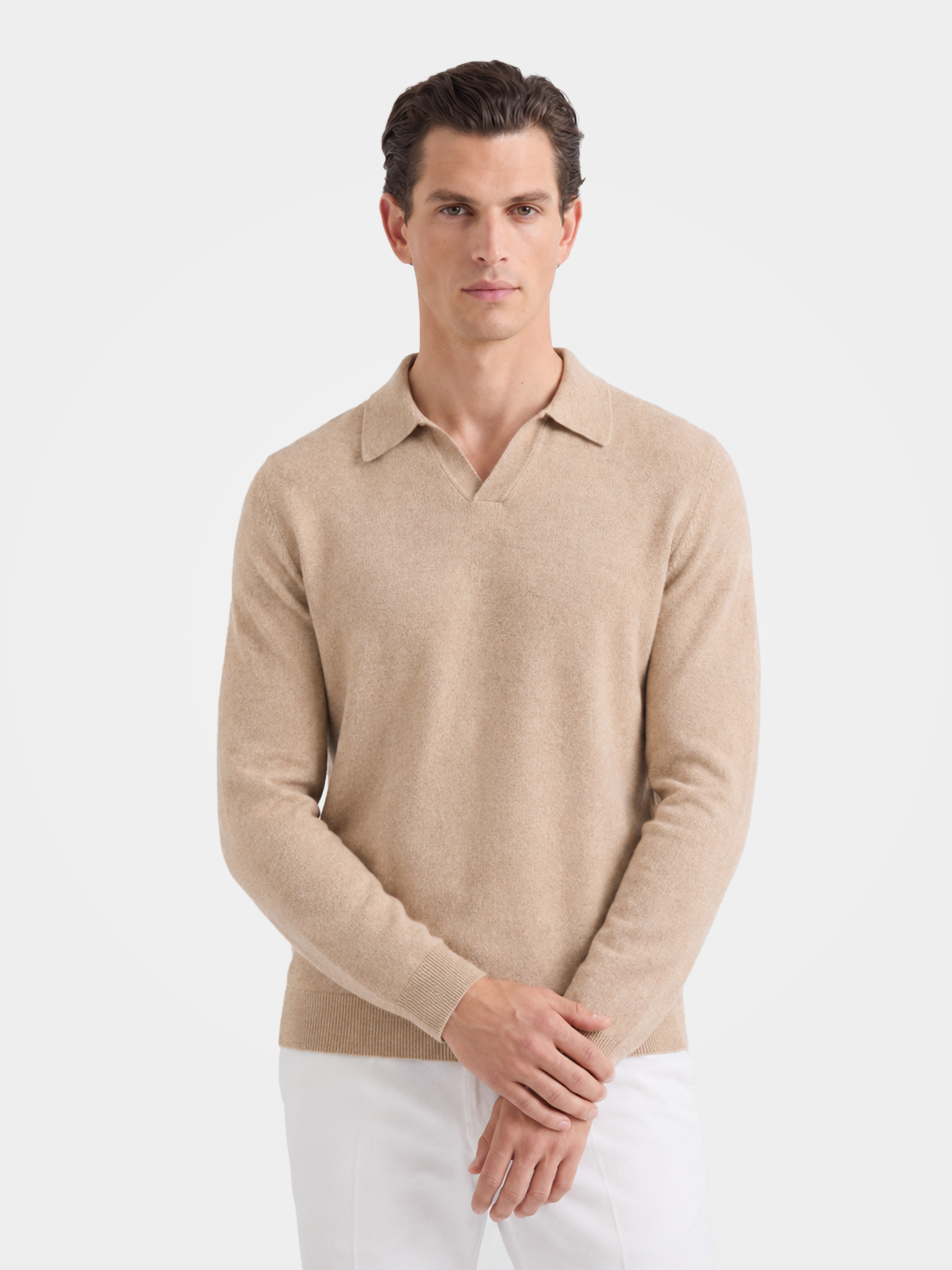 100% Mongolian Cashmere Oatmeal Beige Crew Neck Sweater