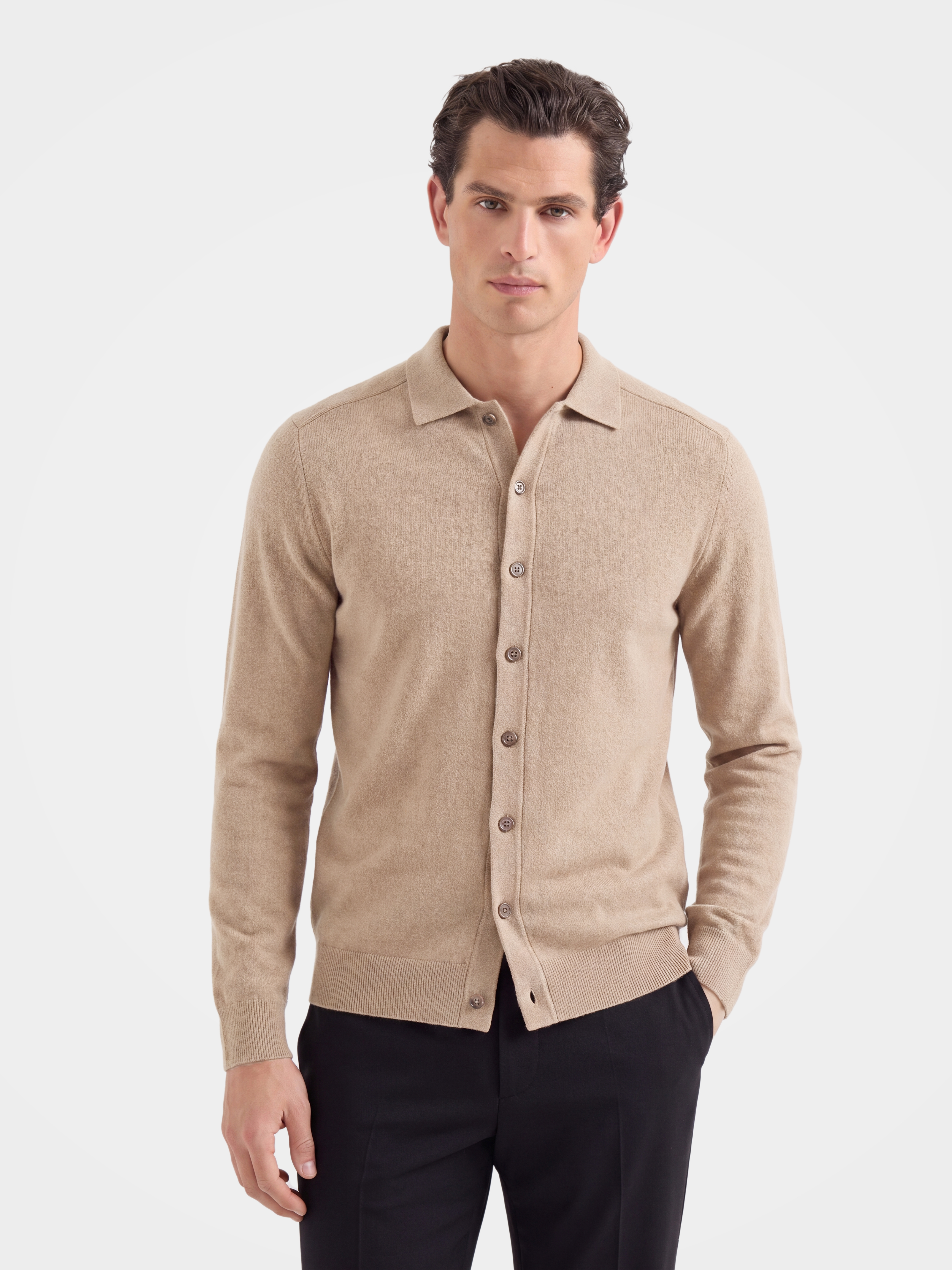 100% Mongolian Cashmere Oatmeal Beige Crew Neck Sweater