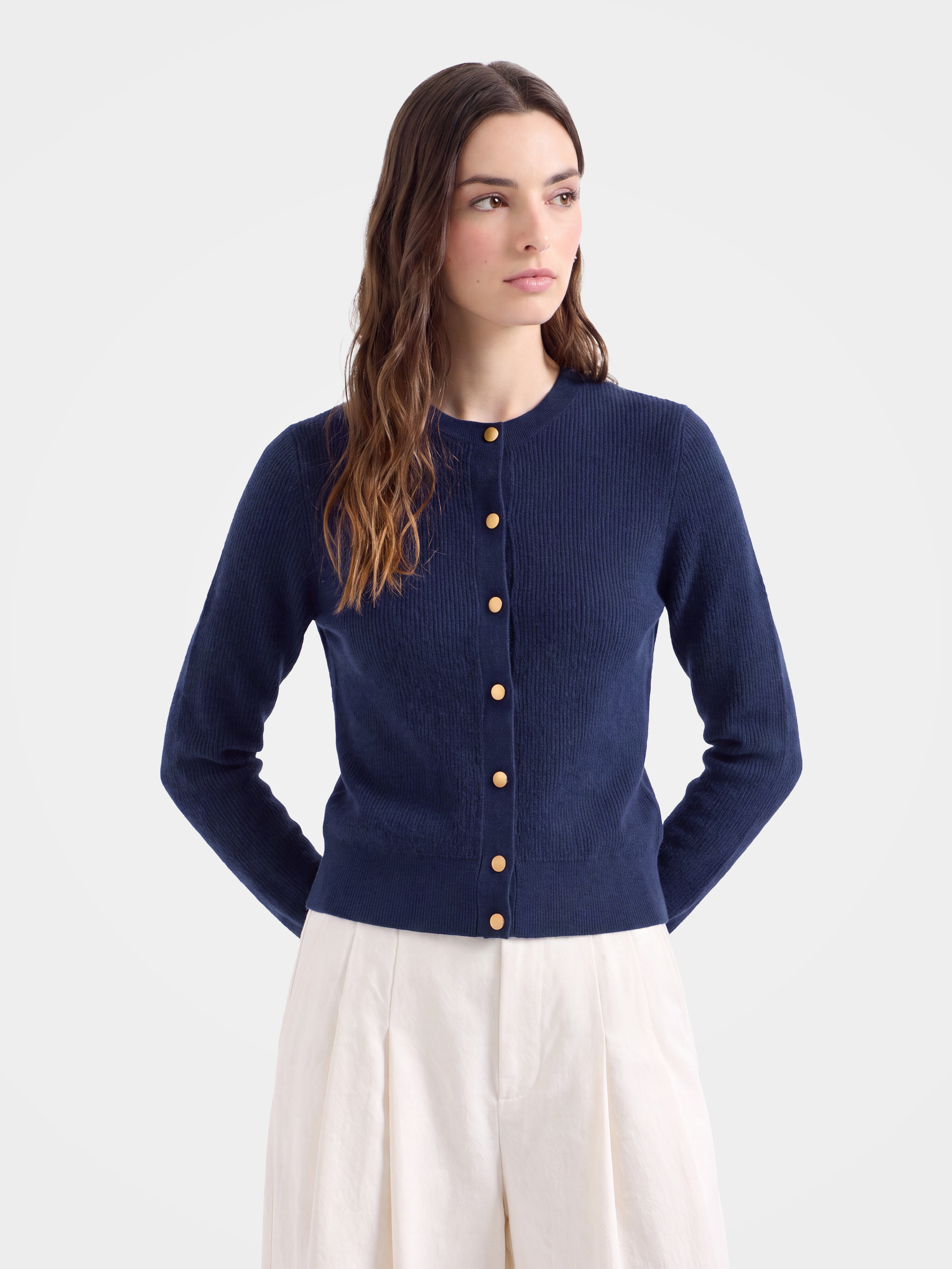 Pre-Order |100% Cashmere Crew Neck Cardigan Sweater Plain Knitwear (10-14 Business Days)