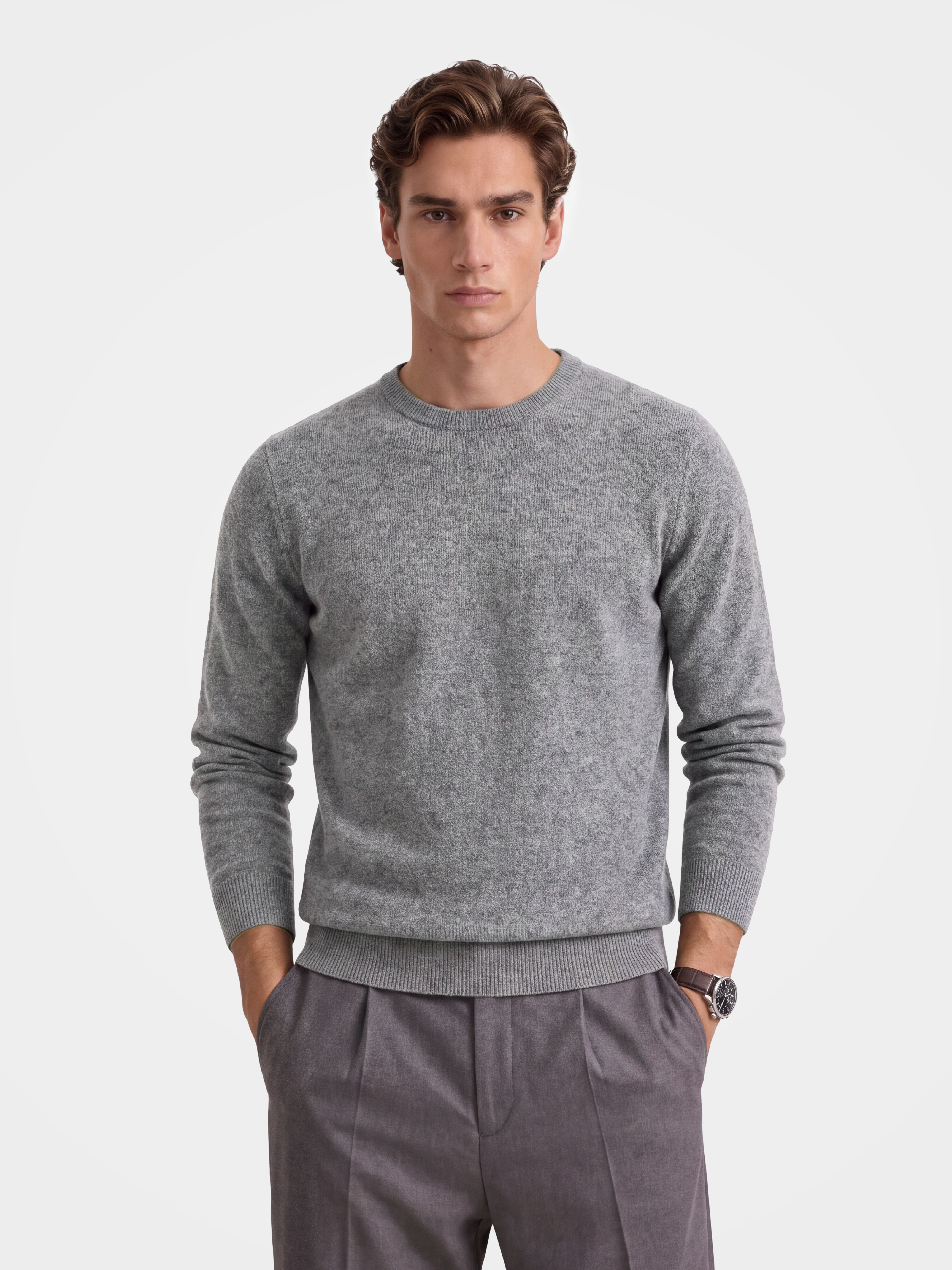 Men's 100% Cashmere Solid Crew Neck Sweater with Timeless Style