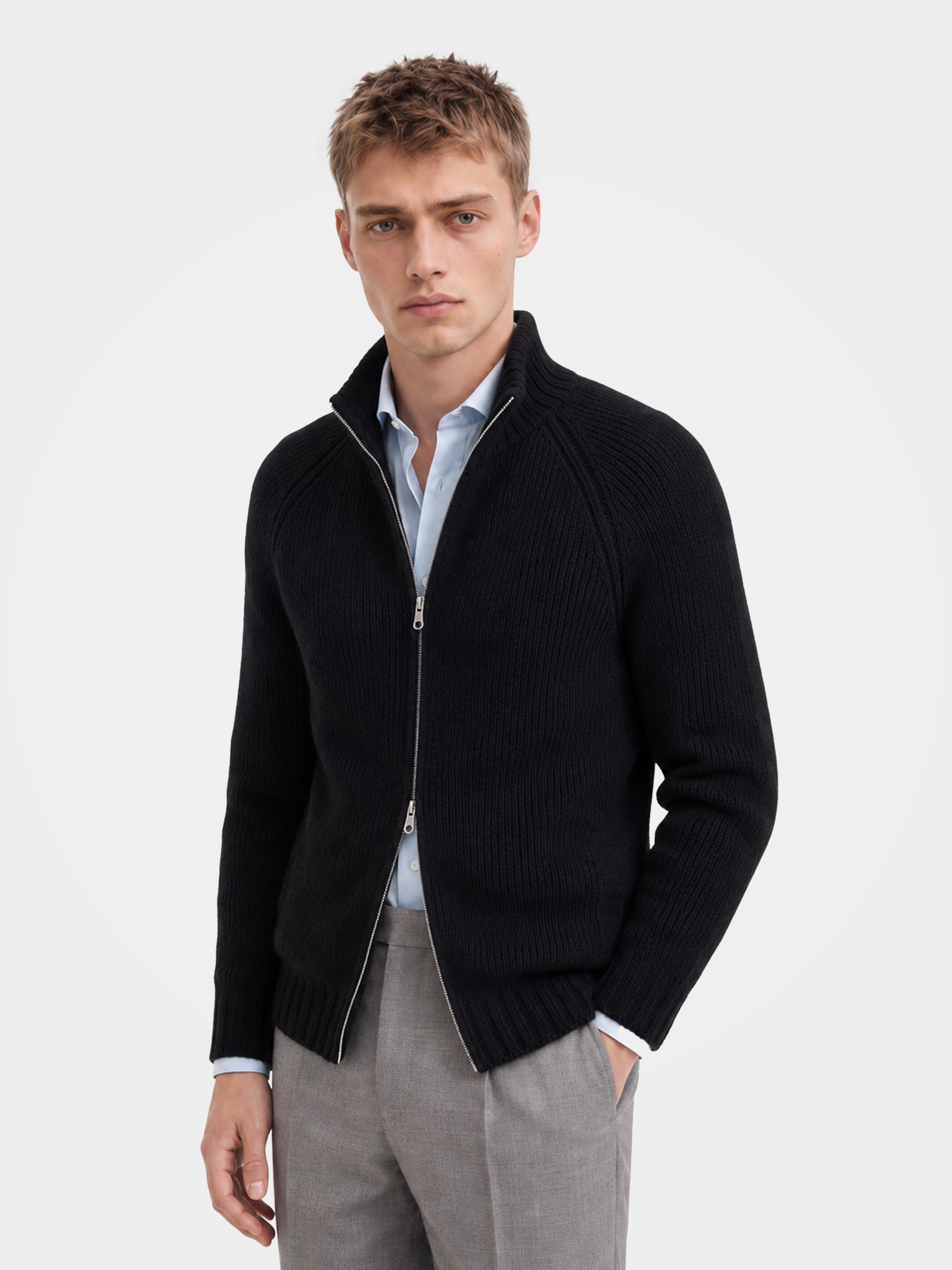 Pre-Order | Men's 100% Cashmere Mock Neck Zip Knit Cardigan (10-14 Business Days)