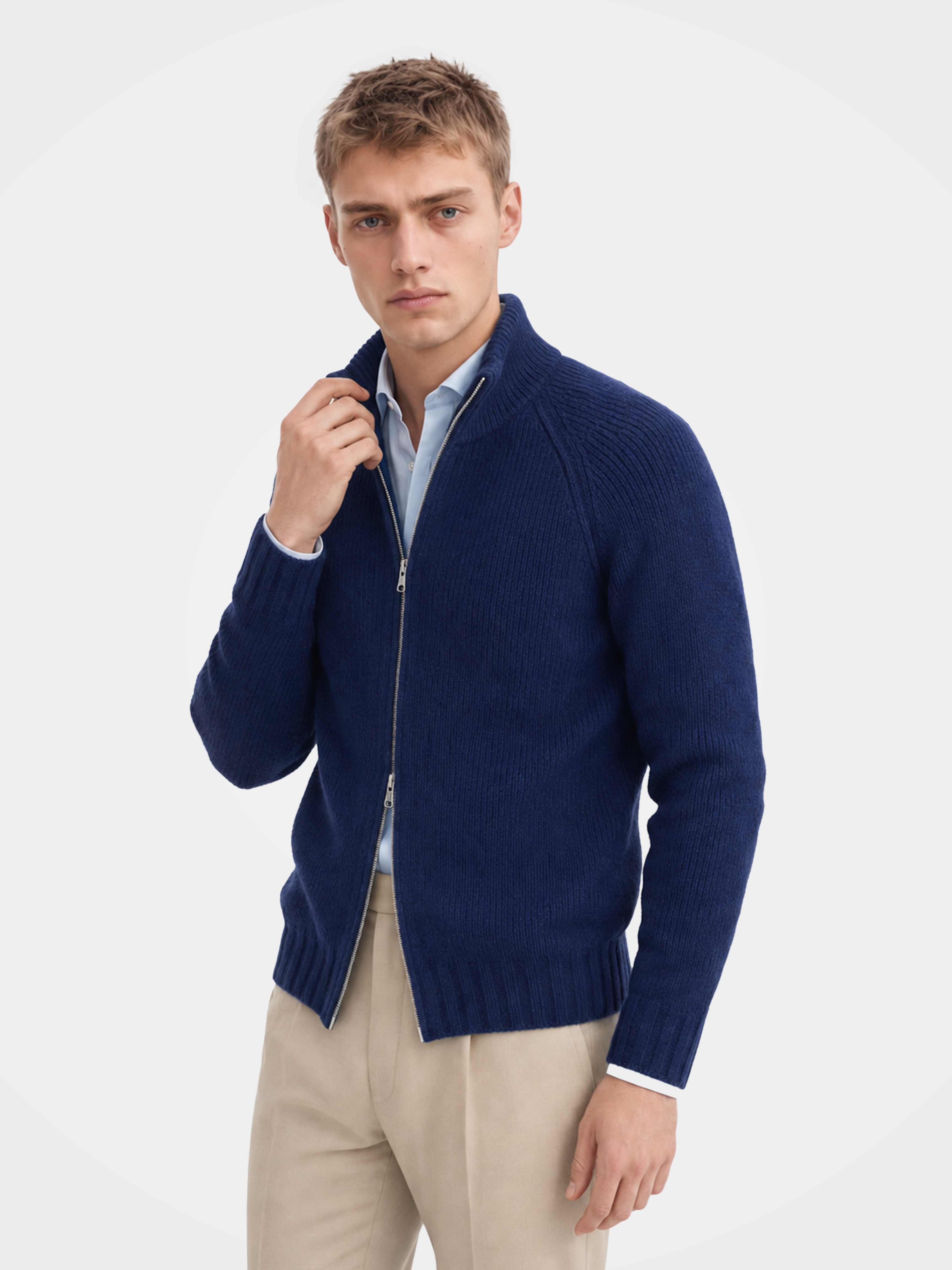 Pre-Order | Men's 100% Cashmere Mock Neck Zip Knit Cardigan (10-14 Business Days)