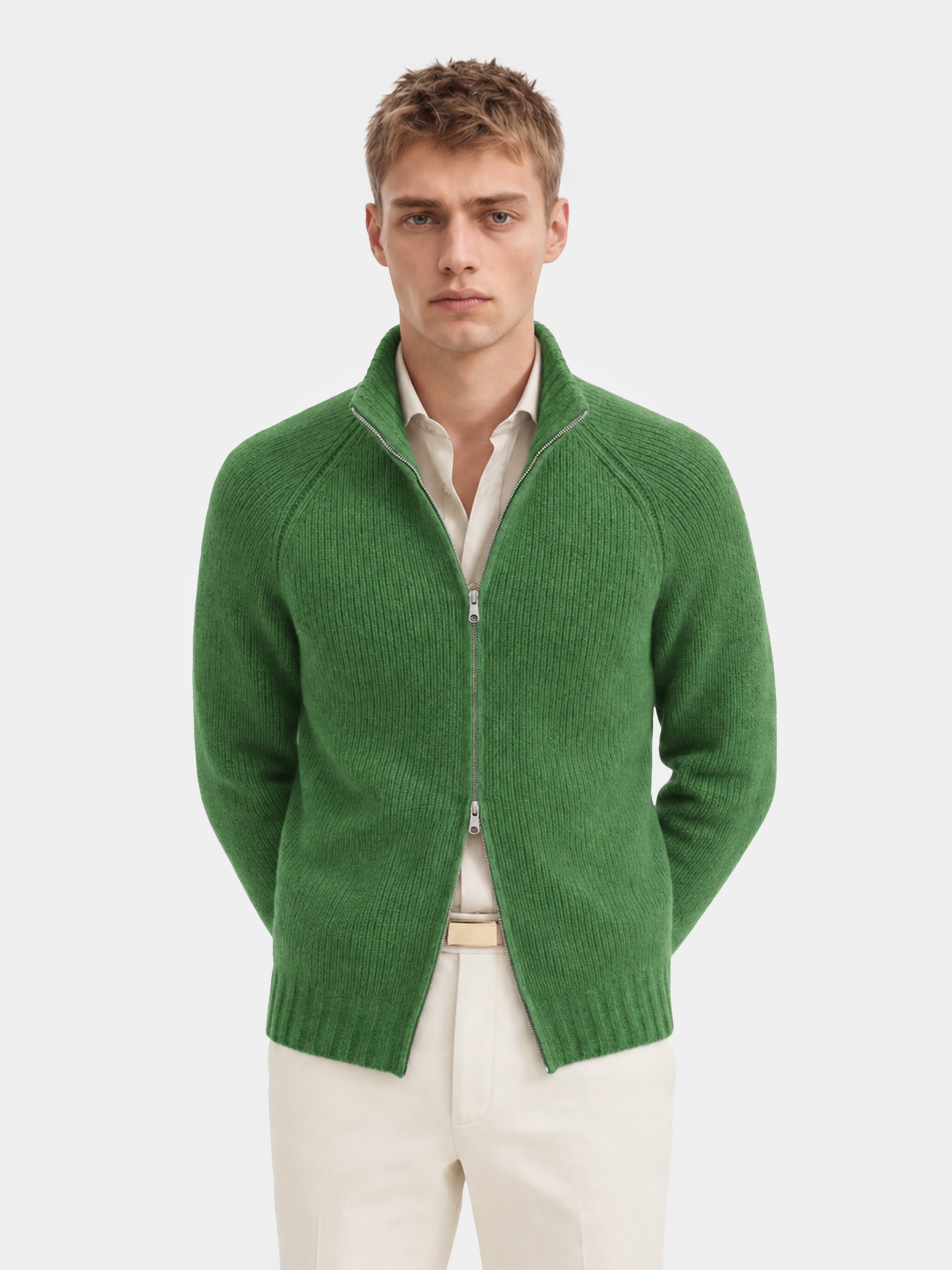 Pre-Order | Men's 100% Cashmere Mock Neck Zip Knit Cardigan (10-14 Business Days)