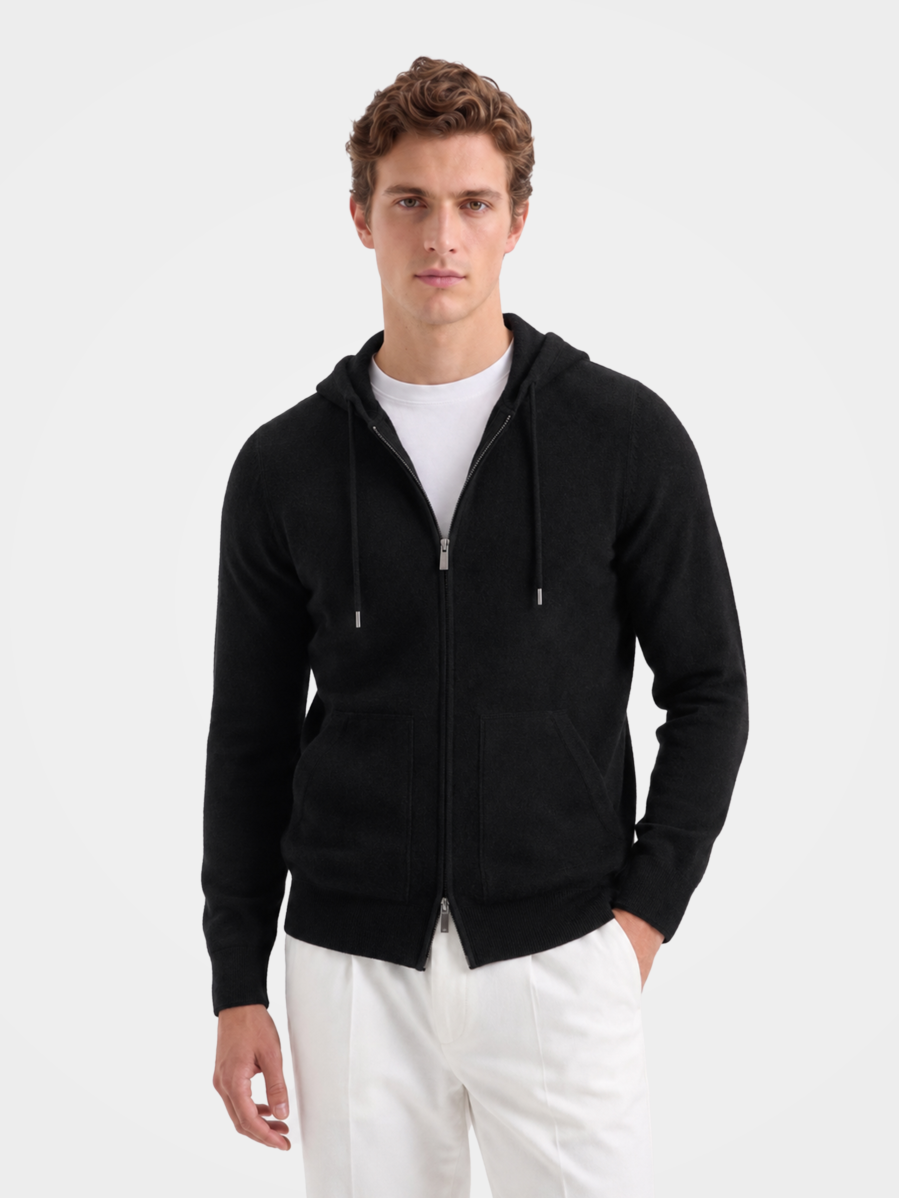 Men's 100% Cashmere Hooded Full-Zip Sweater Cardigan - Lightweight Soft Luxury Knitwear