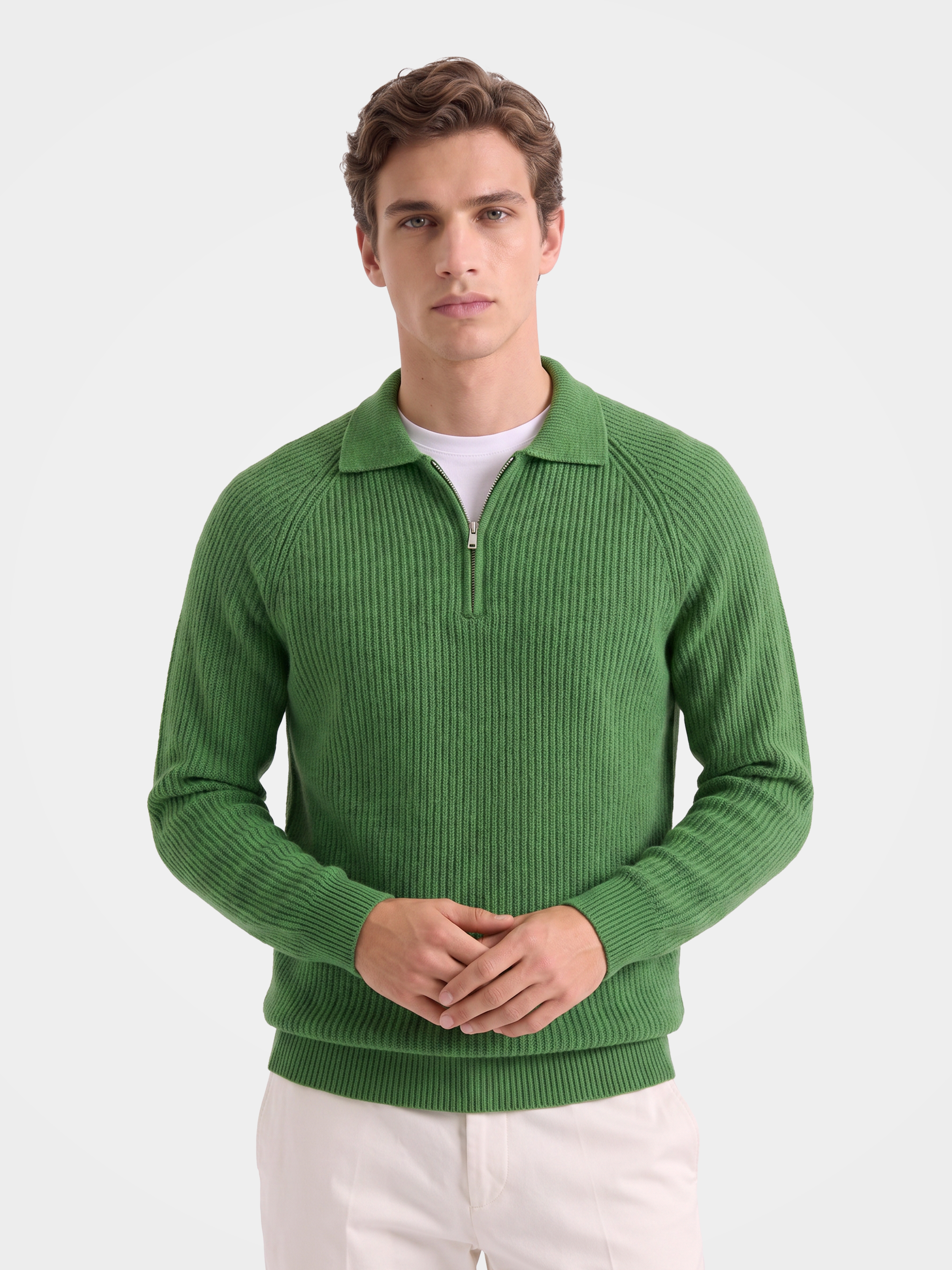 Pre-Order | Men's 100% Cashmere Rib Knit Collared Quarter-Zip Sweater (10-14 Business Days)