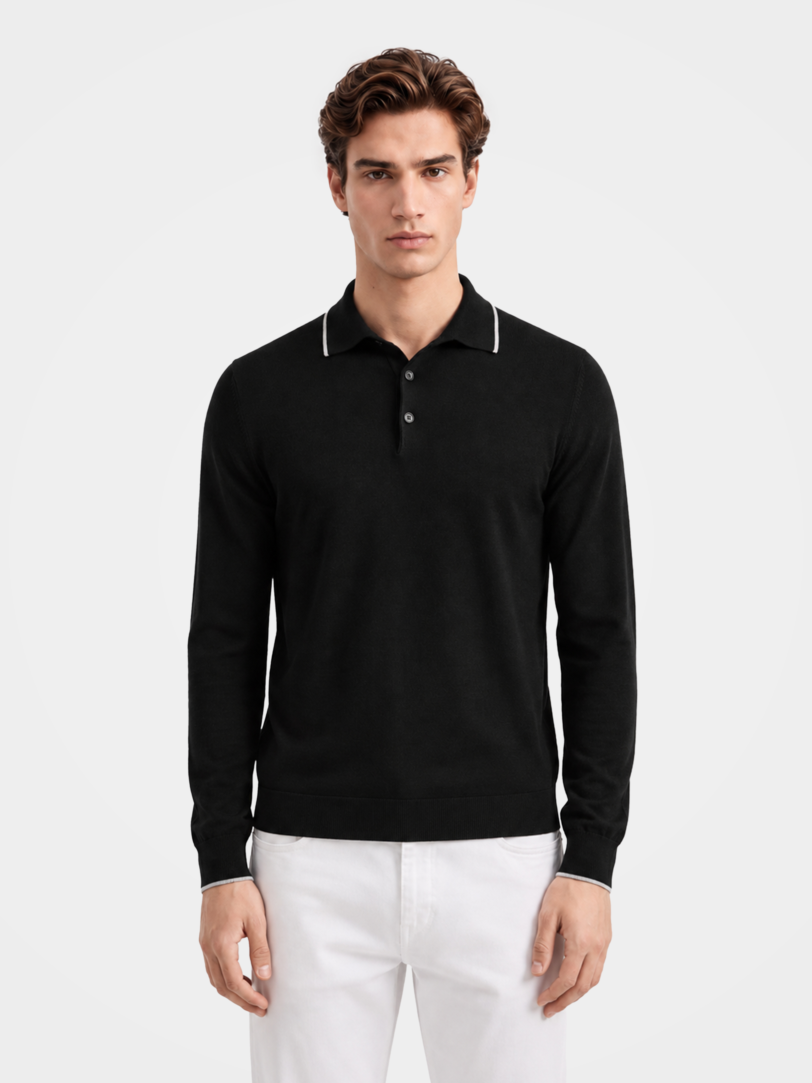 Pre-Order | Men's 100% Cashmere Long Sleeve Polo Sweater (10-14 Business Days)