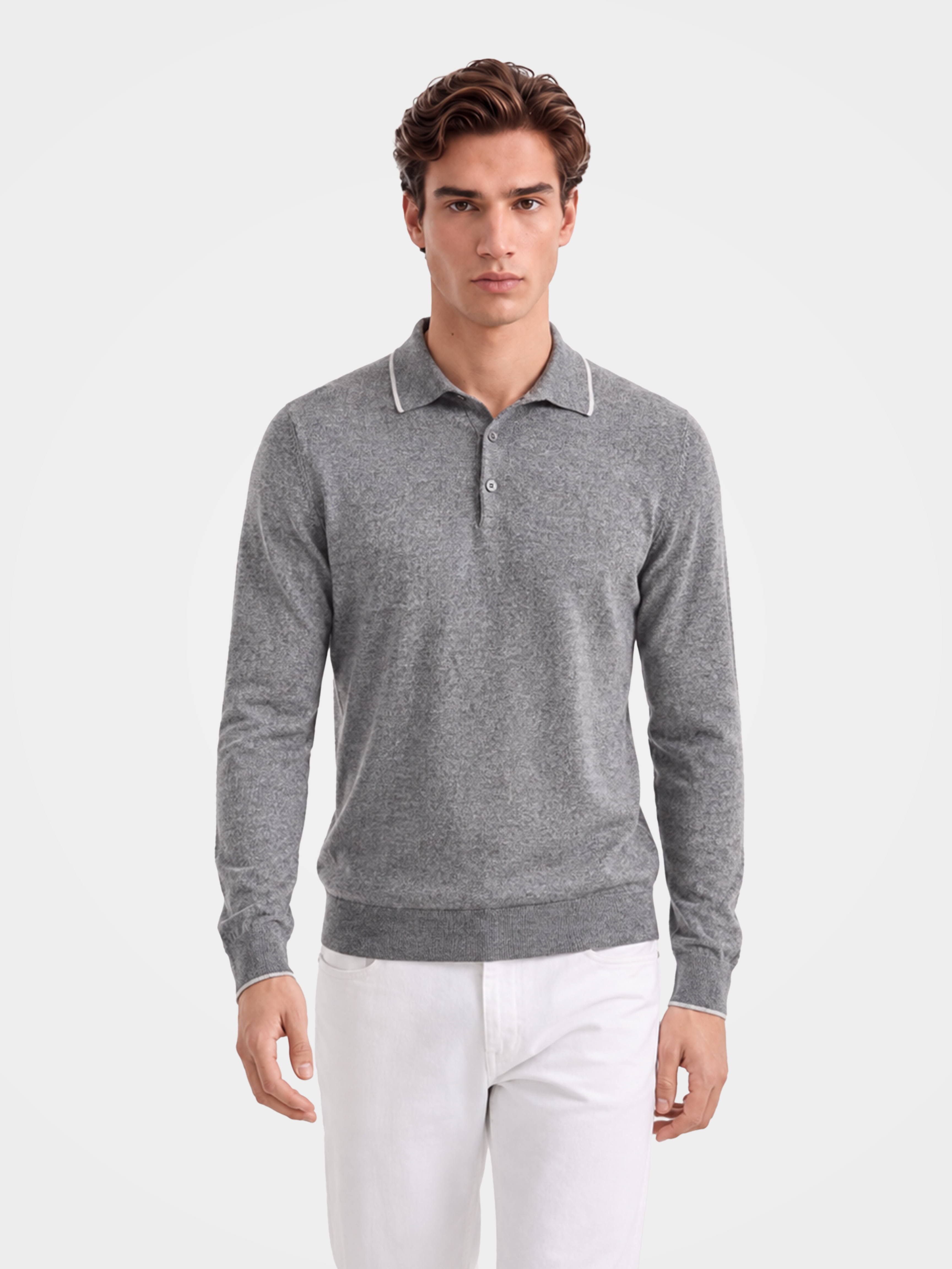 Pre-Order | Men's 100% Cashmere Long Sleeve Polo Sweater (10-14 Business Days)