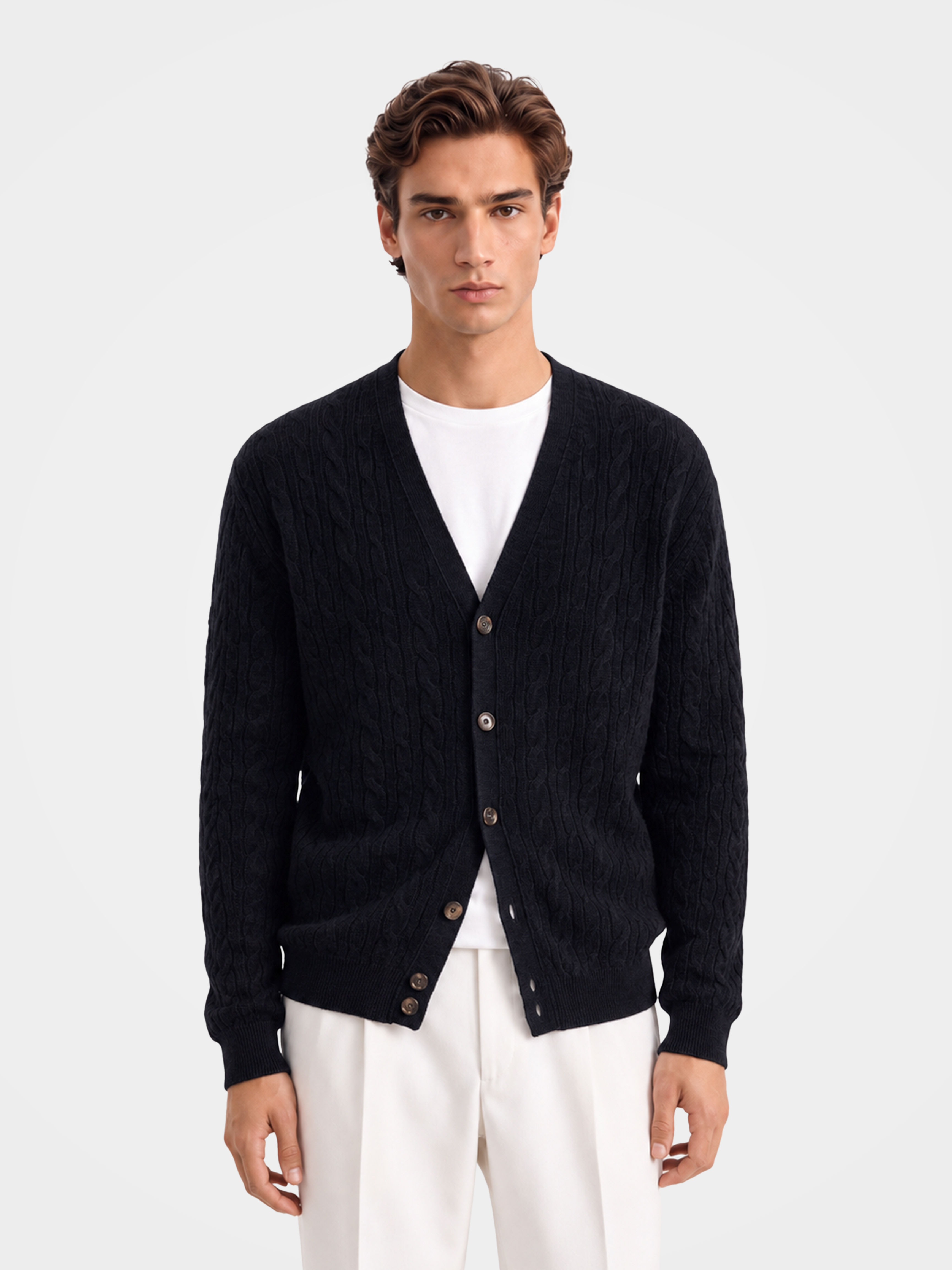 [Copy]Men's 100% Mongolian Cashmere Cable Knit V-Neck Cardigan (10-14 Business Days)