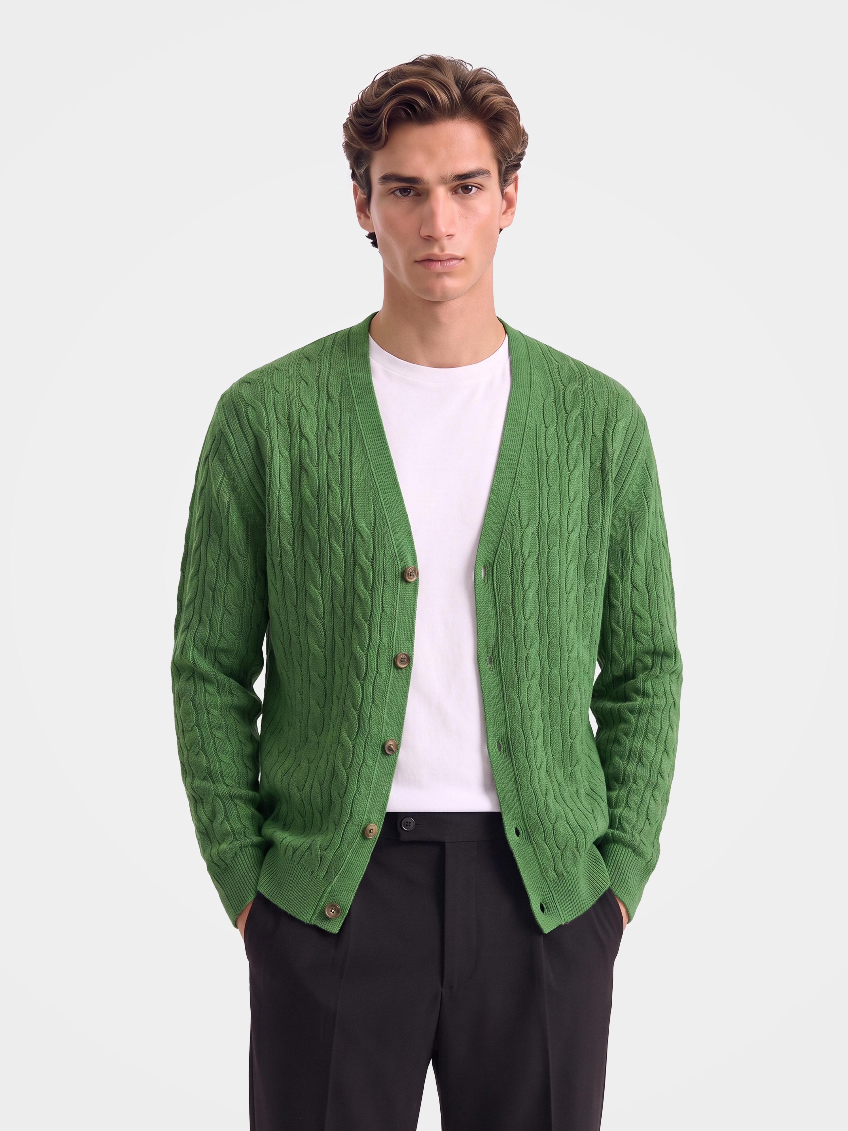 [Copy]Men's 100% Mongolian Cashmere Cable Knit V-Neck Cardigan (10-14 Business Days)