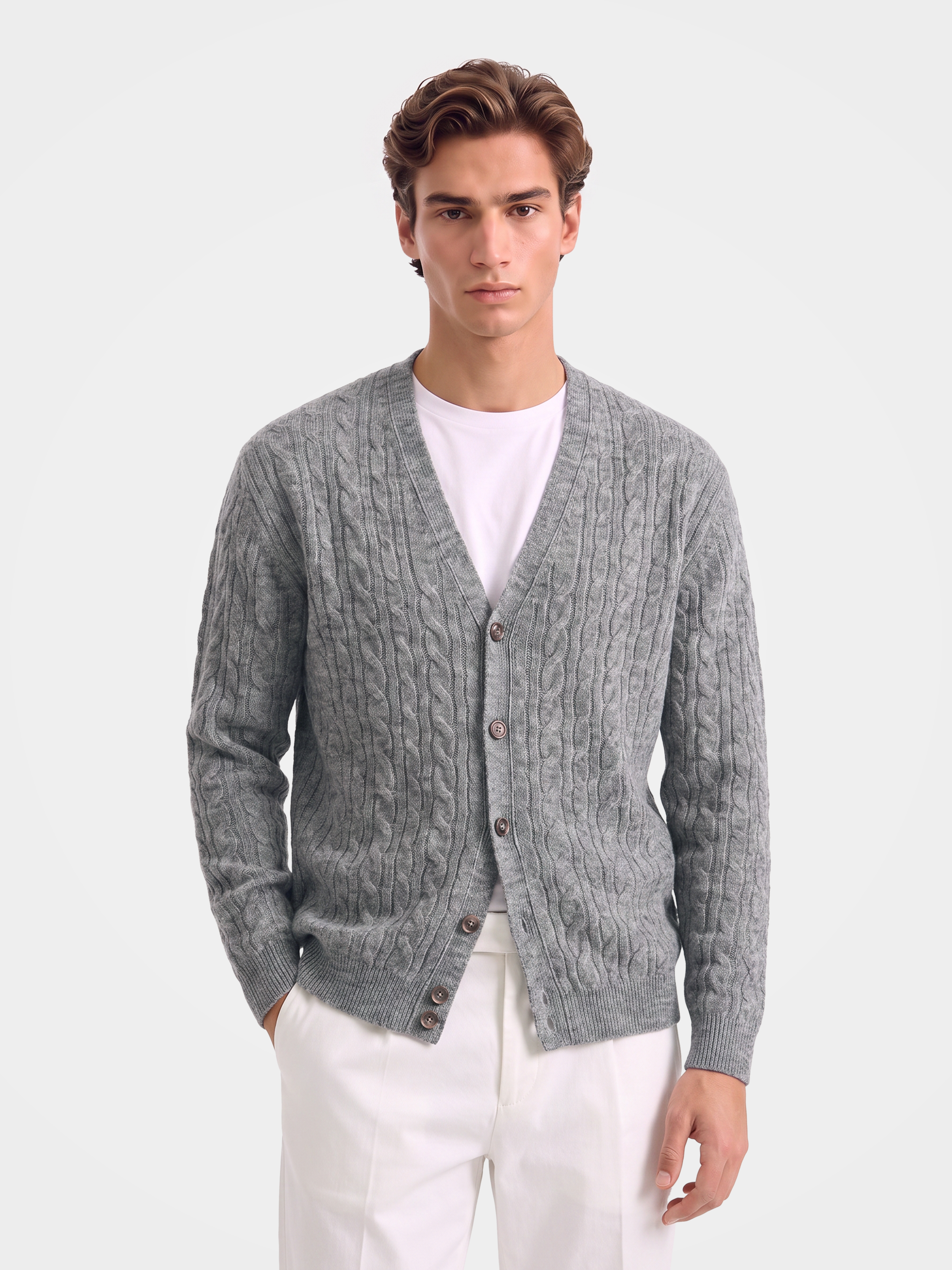 [Copy]Men's 100% Mongolian Cashmere Cable Knit V-Neck Cardigan (10-14 Business Days)