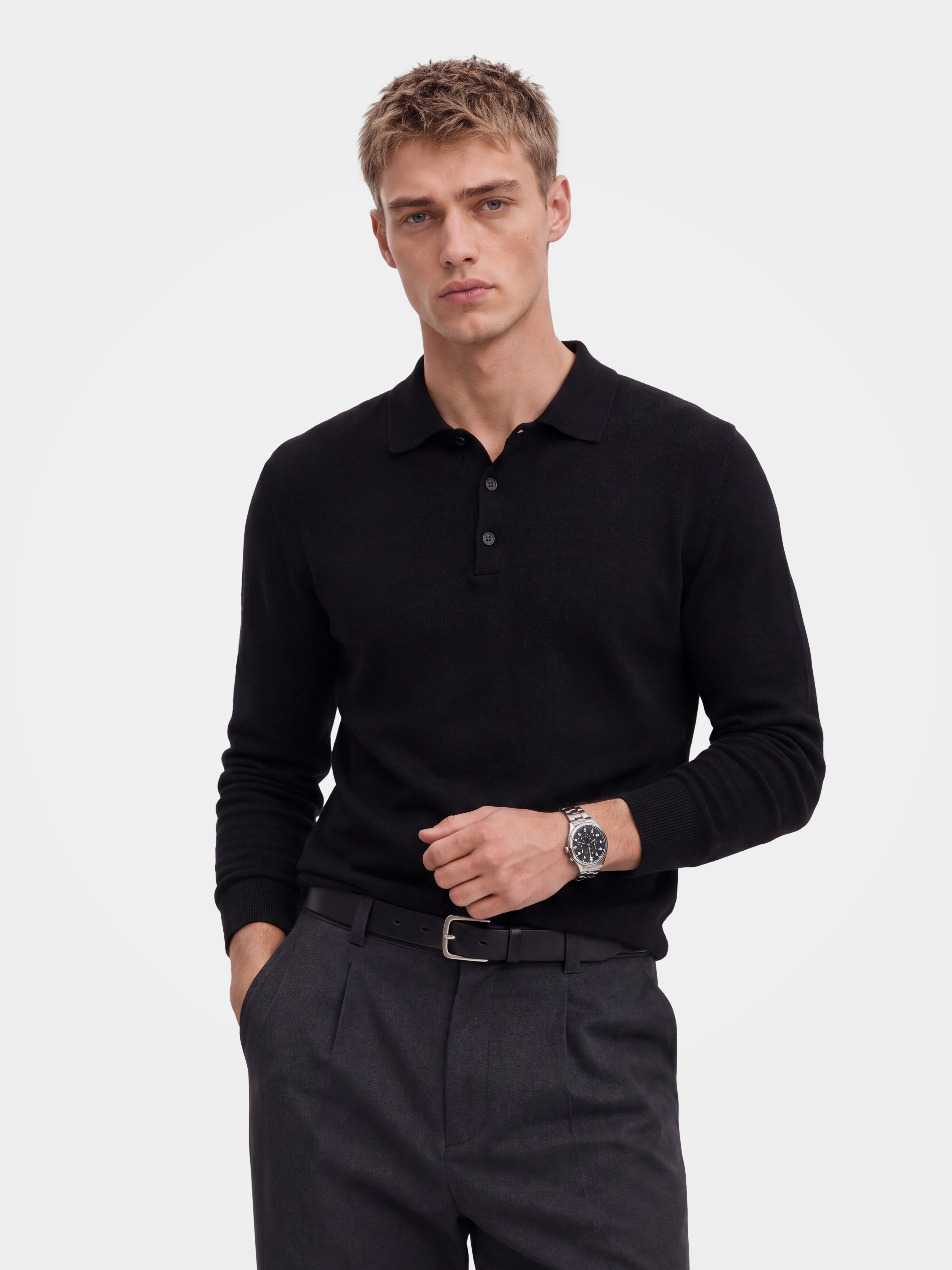 Pre-Order | Men's 100% Cashmere Polo Collar Knit Sweater (10-14 Business Days)