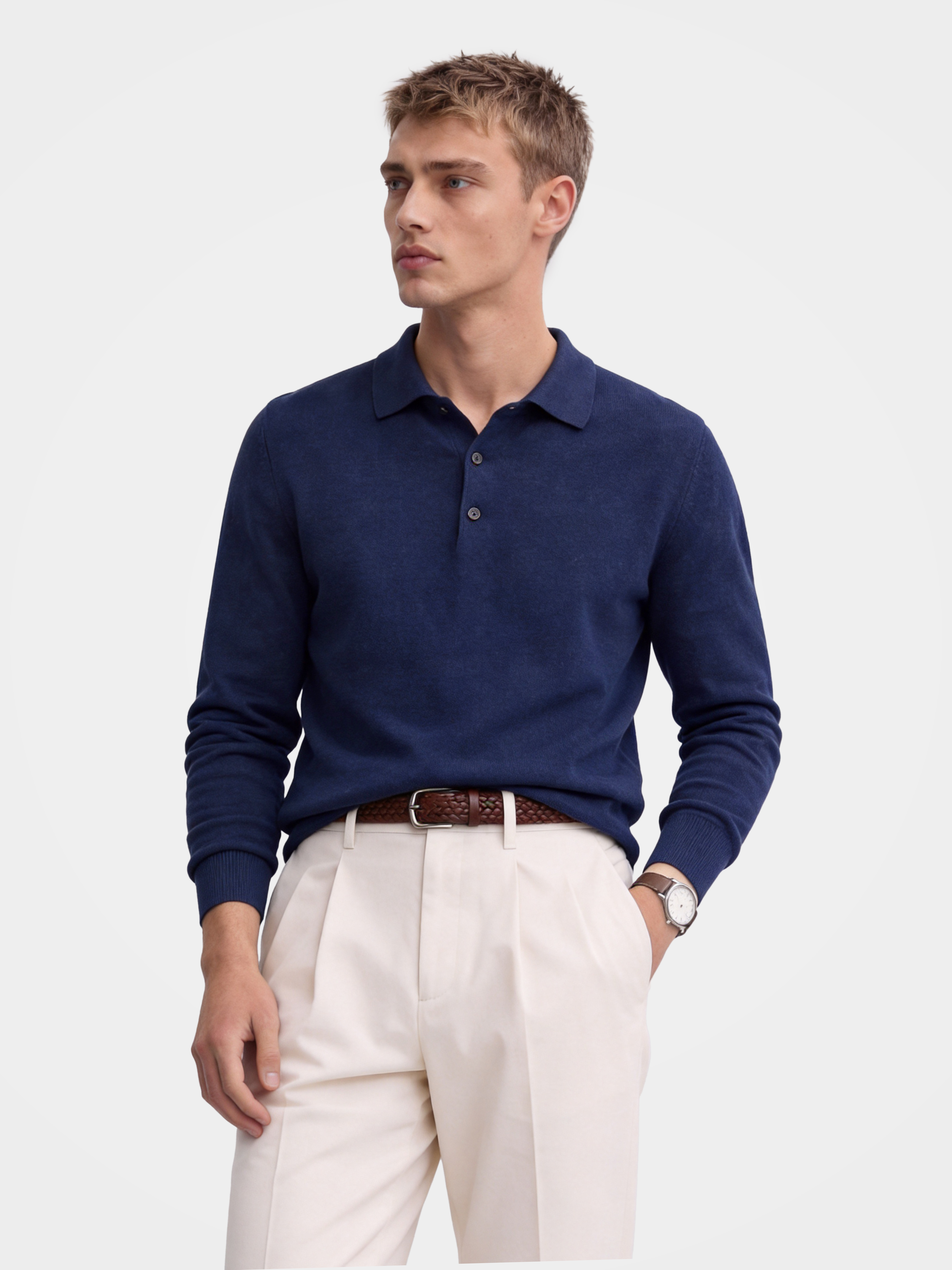 Pre-Order | Men's 100% Cashmere Polo Collar Knit Sweater (10-14 Business Days)