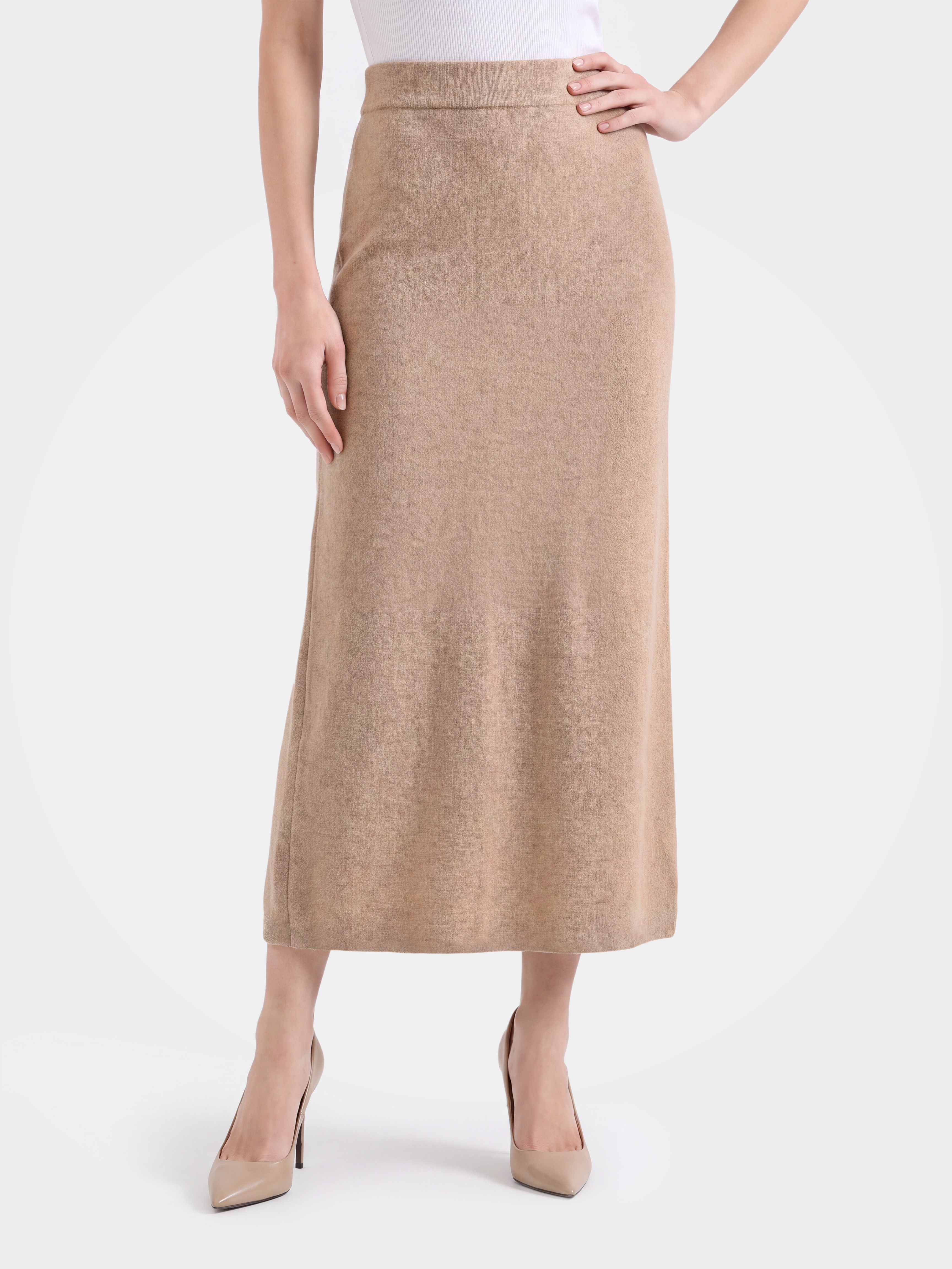 100% Mongolian Cashmere High-Waisted A-Line Midi Skirt