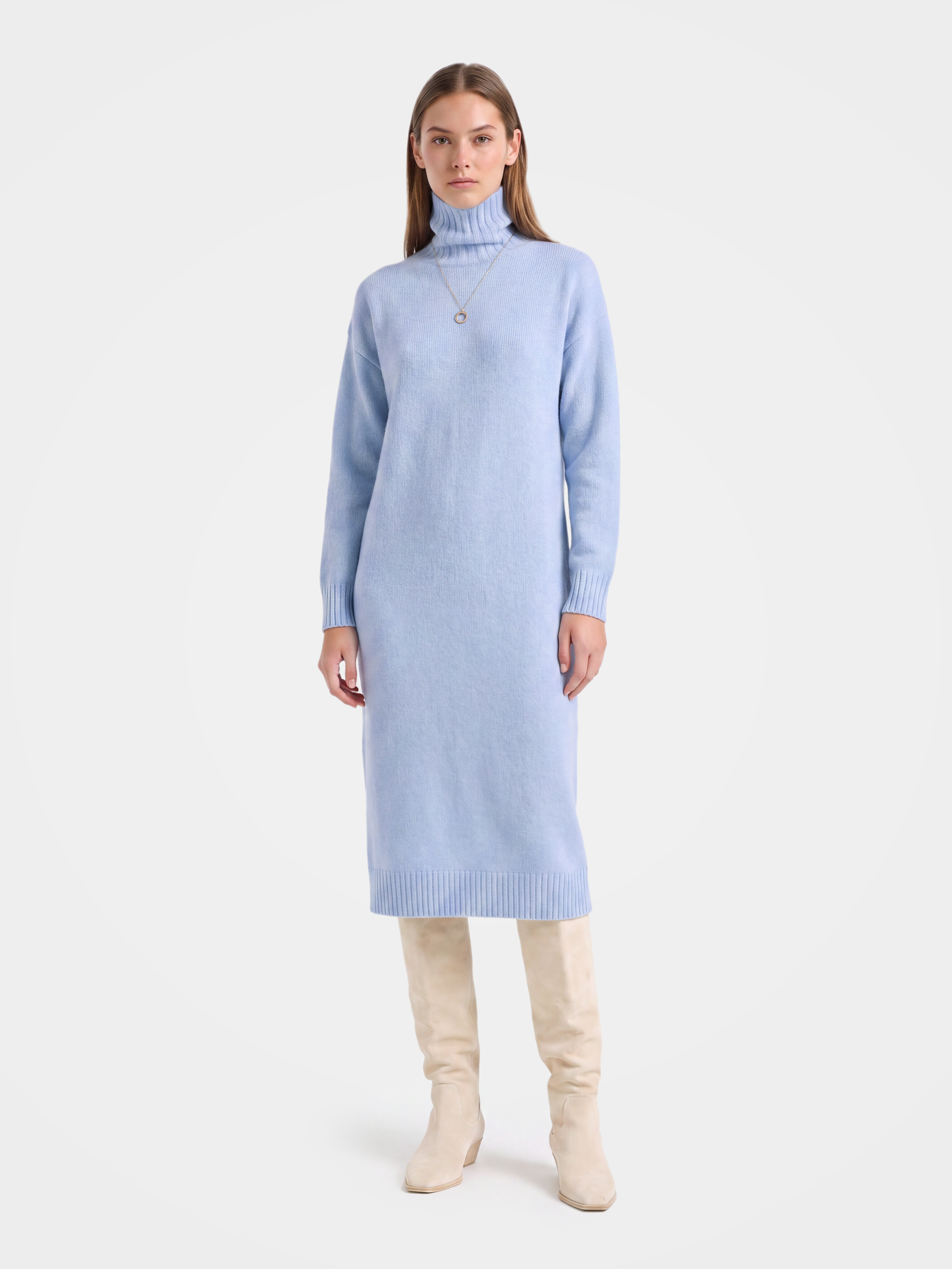 Pre-Order | 100% Cashmere Turtleneck Midi Sweater Dress (10-14 Business Days)