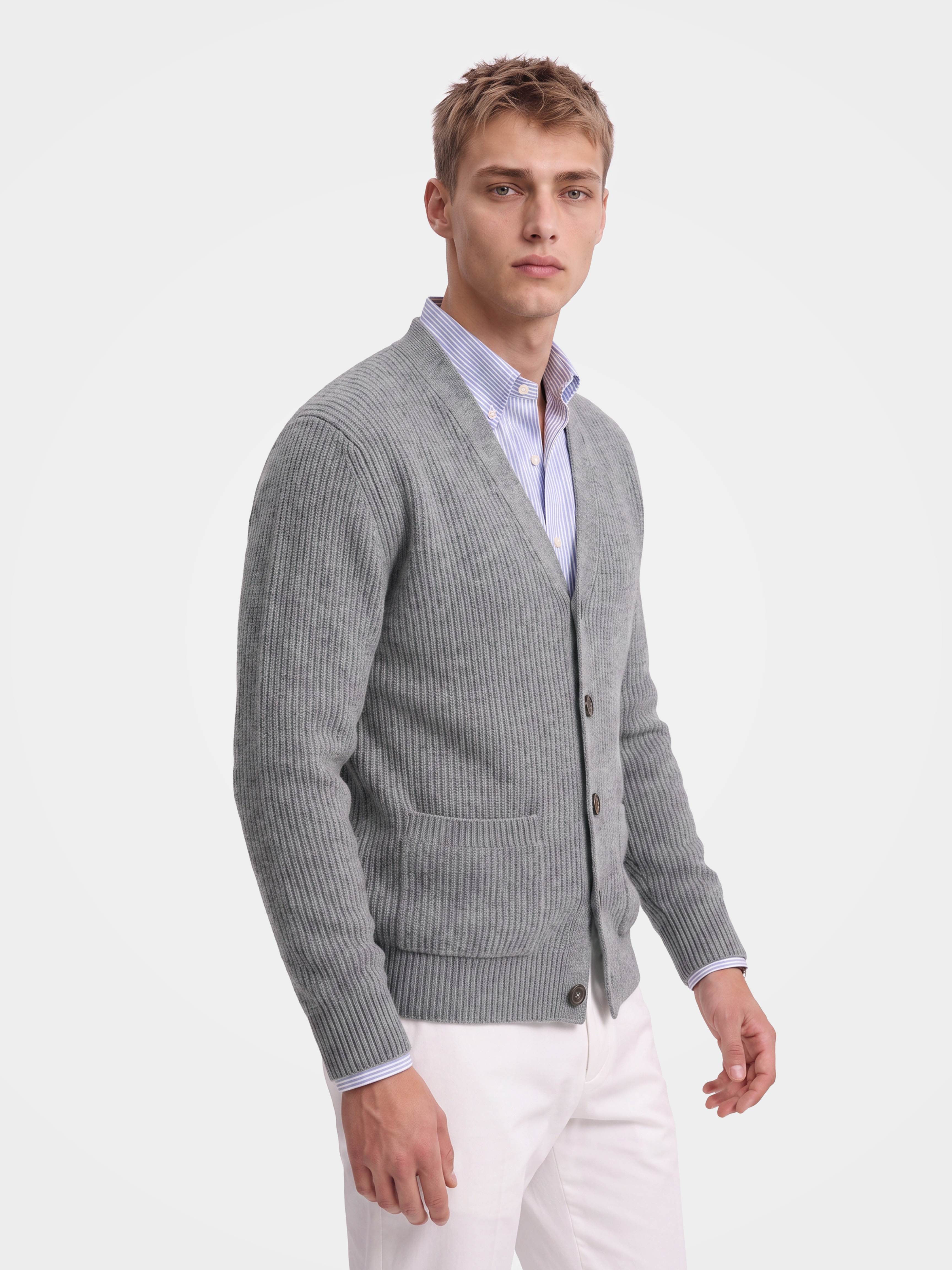 Pre-Order | Men's 100% Cashmere V-Neck Button Front Cardigan (10-14 Business Days)