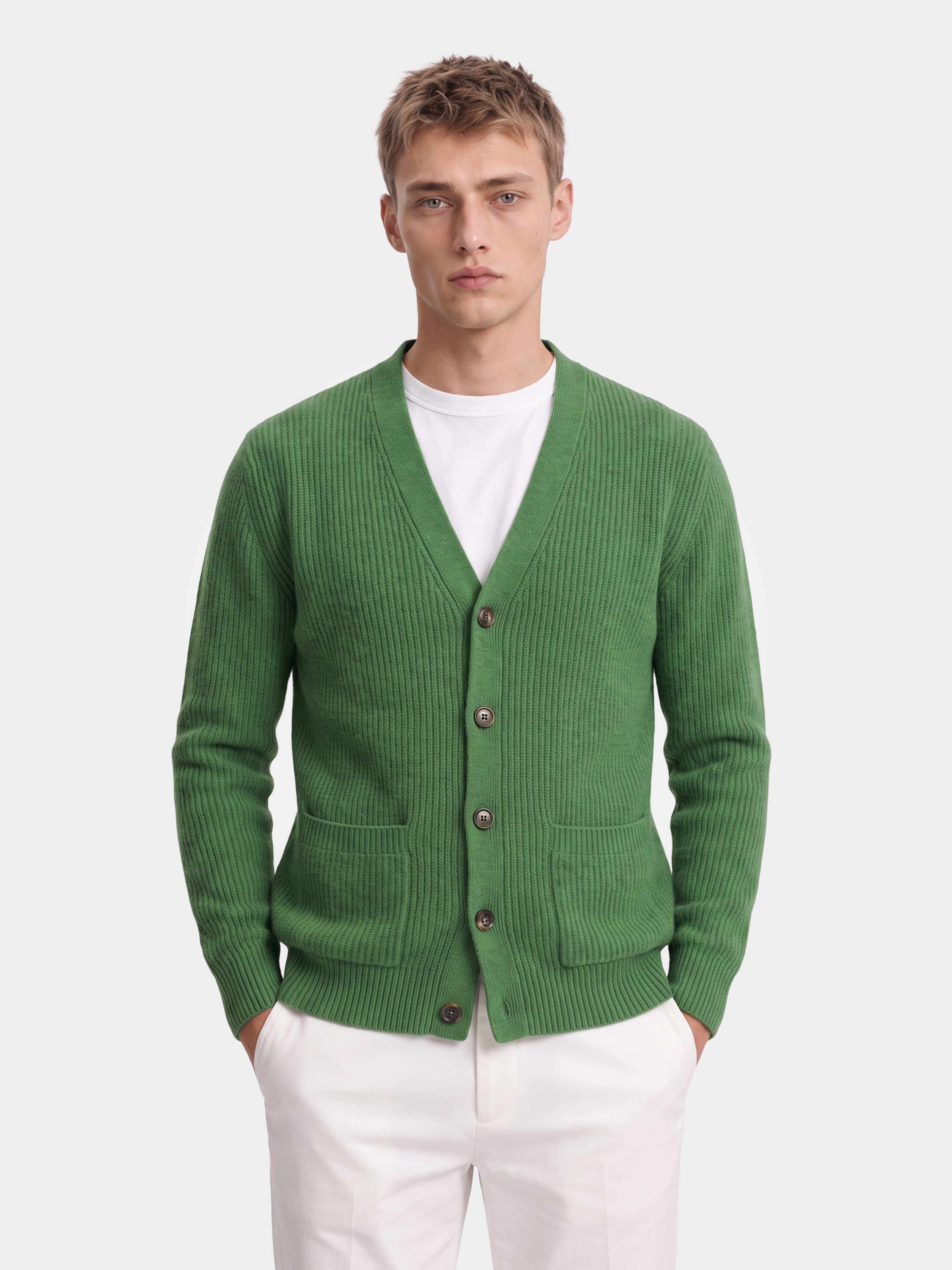 Pre-Order | Men's 100% Cashmere V-Neck Button Front Cardigan (10-14 Business Days)