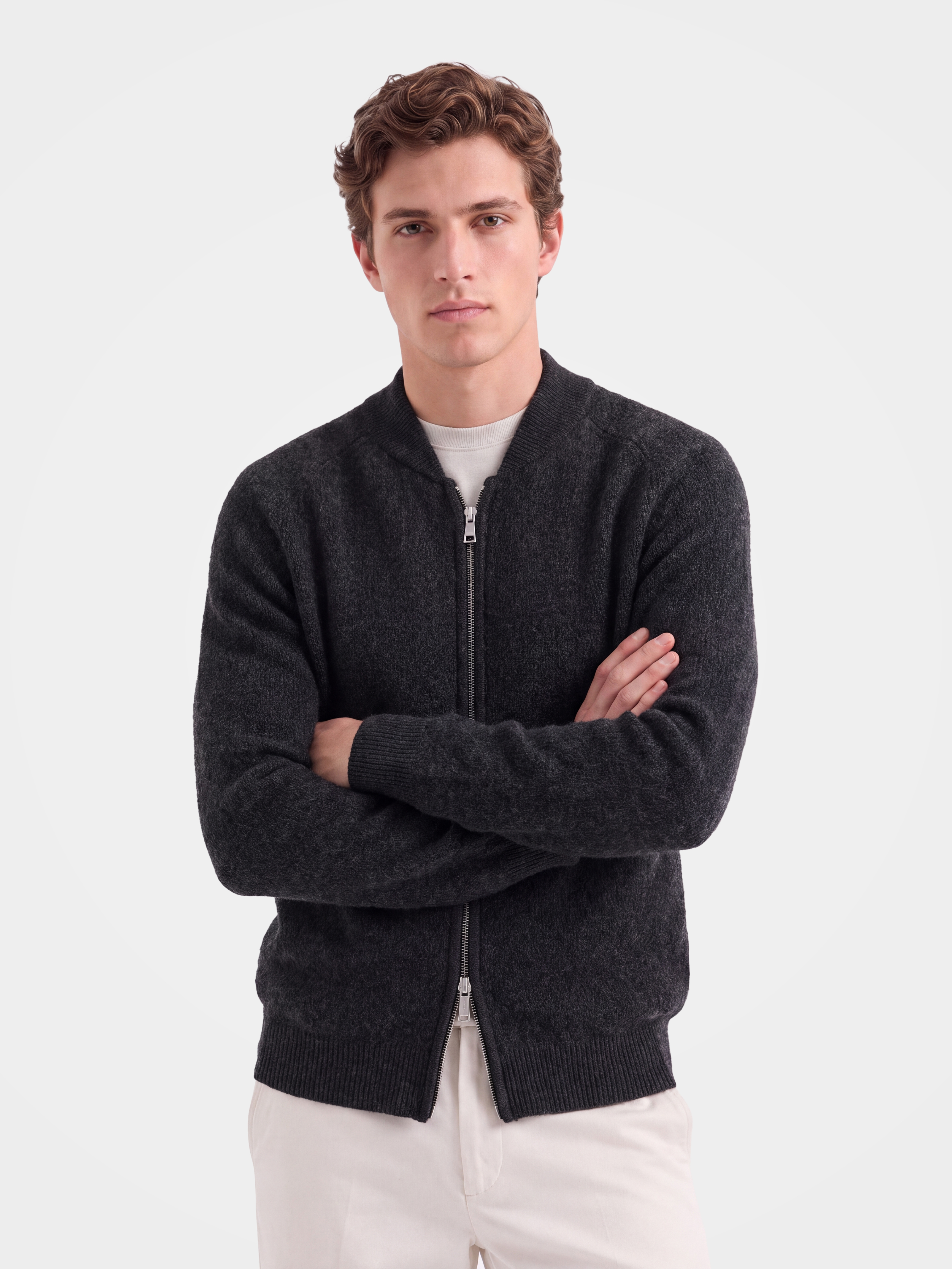 Men's 100% Cashmere Baseball Collar Zip Knit Cardigan