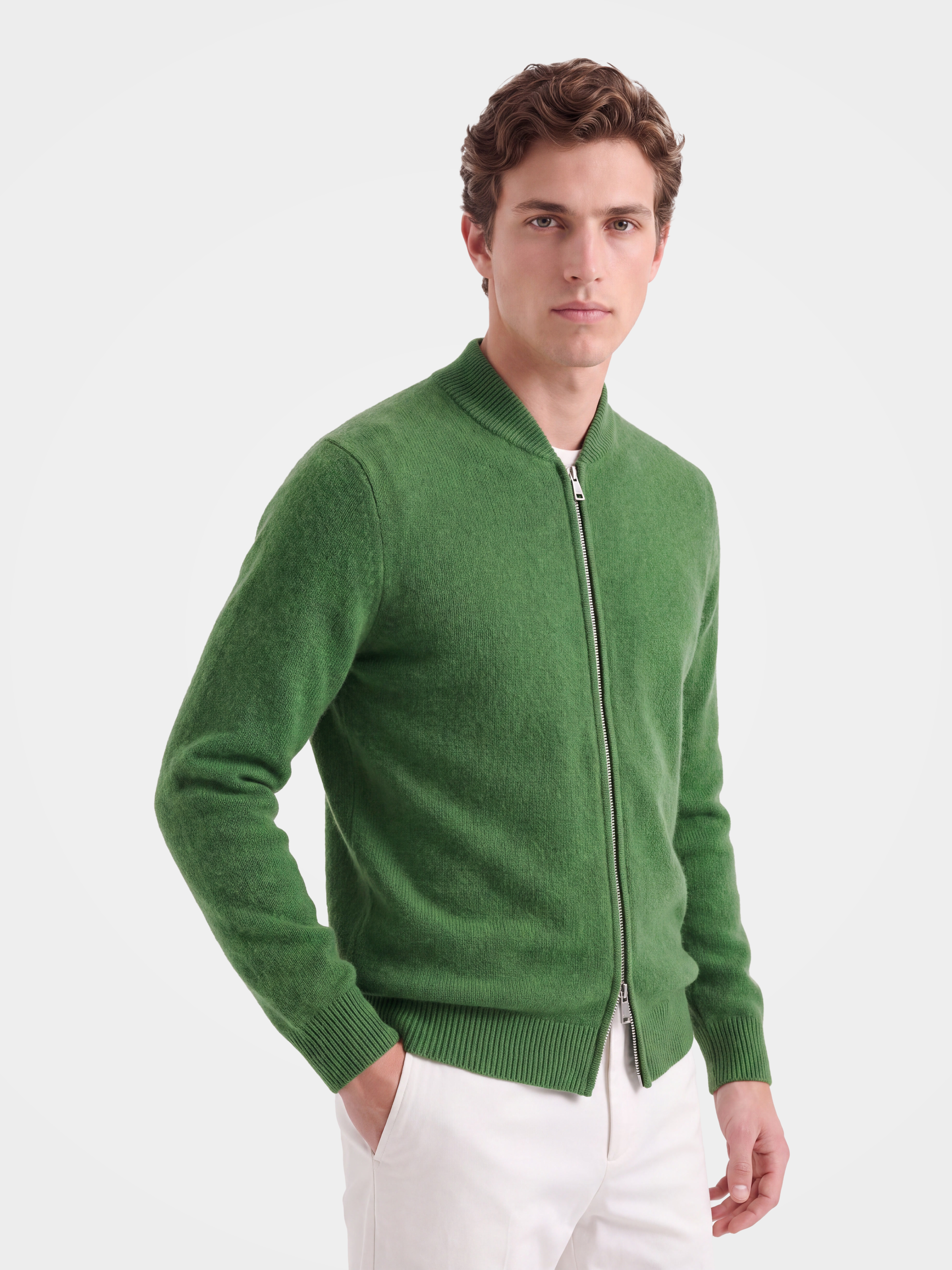 Men's 100% Cashmere Baseball Collar Zip Knit Cardigan