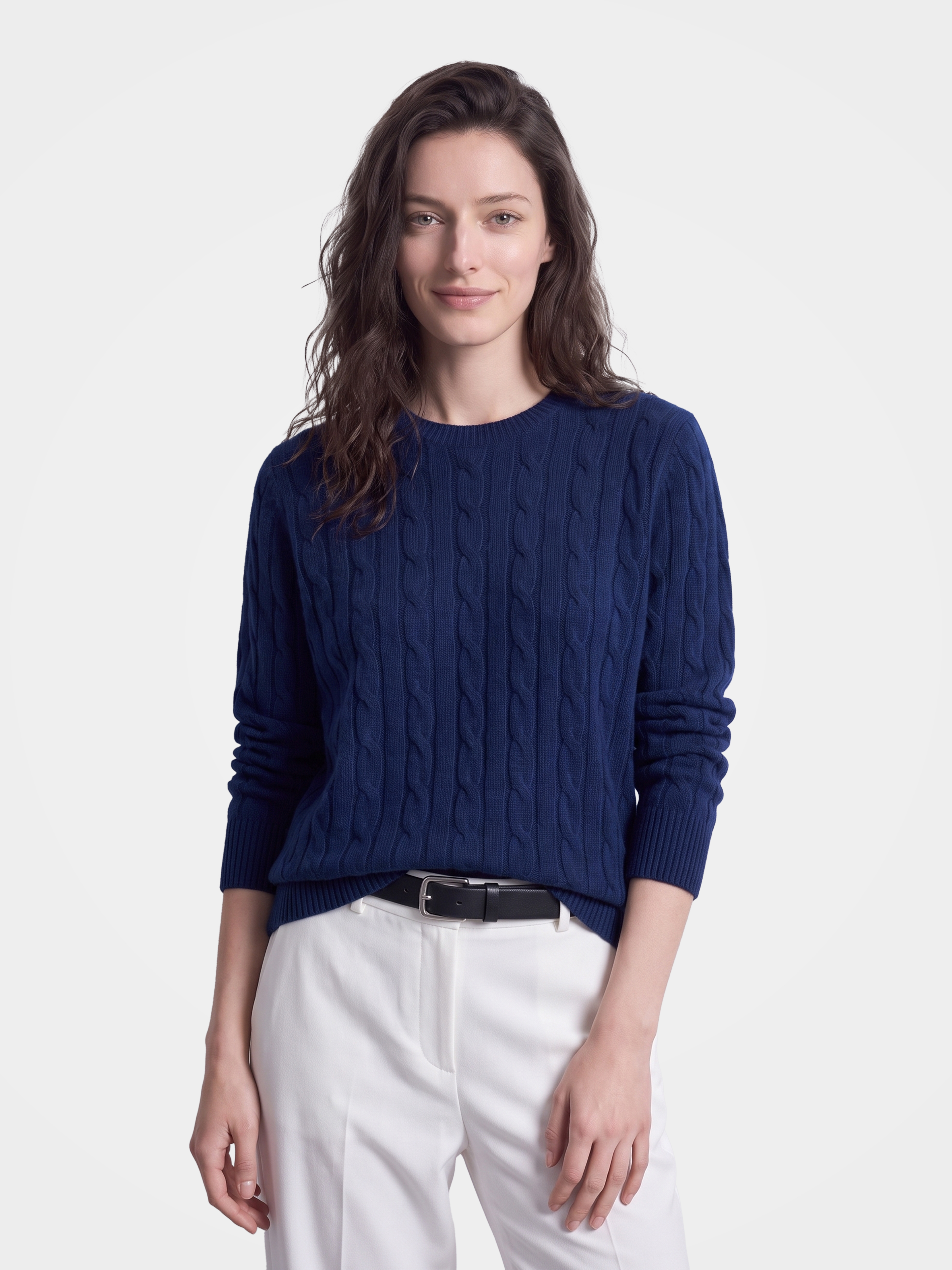 100% Mongolian Cashmere Cable Knit Crew Neck Sweater
