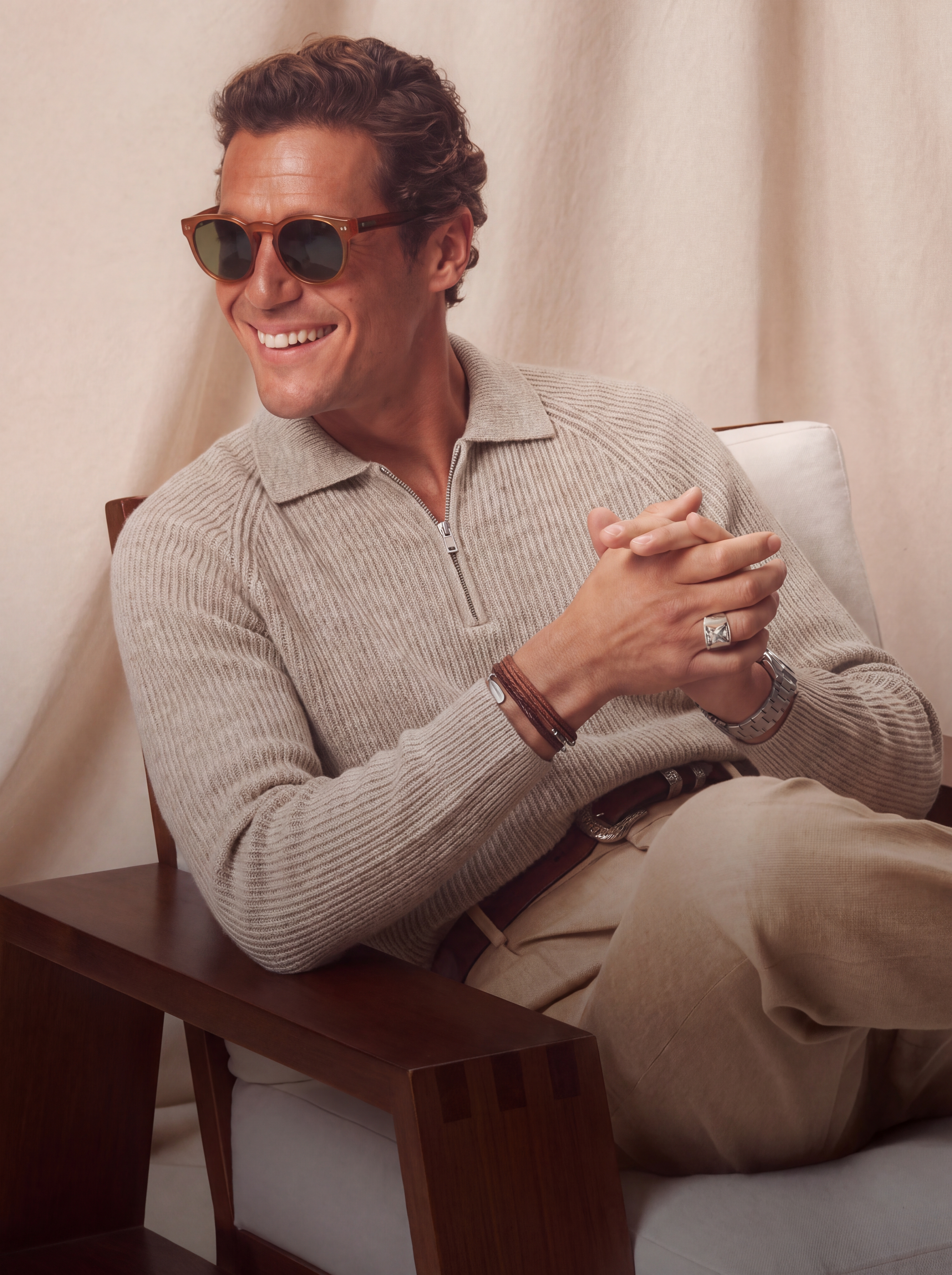 Men's 100% Cashmere Rib Knit Collared Quarter-Zip Sweater