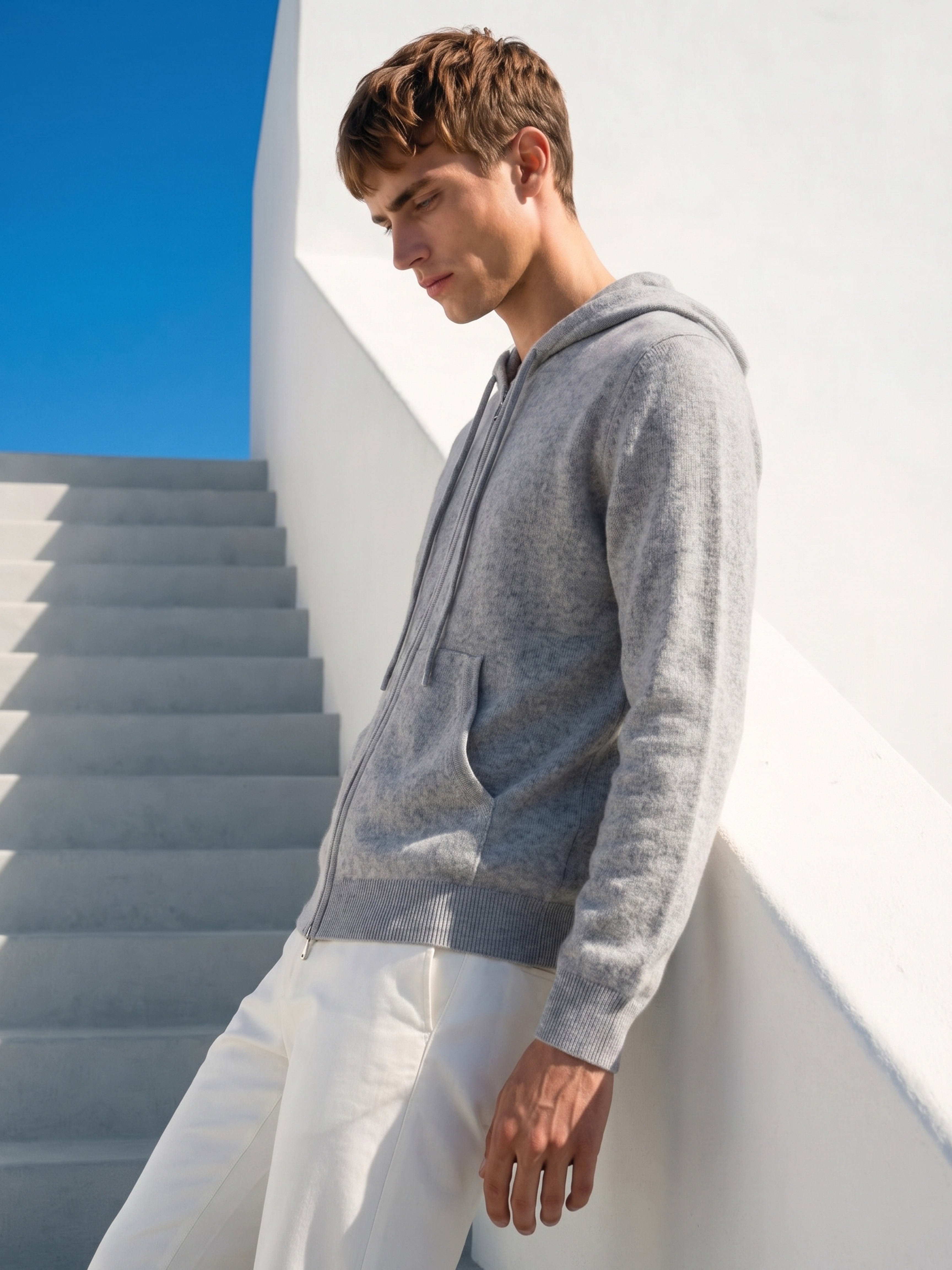 Men's 100% Cashmere Hooded Full-Zip Cardigan
