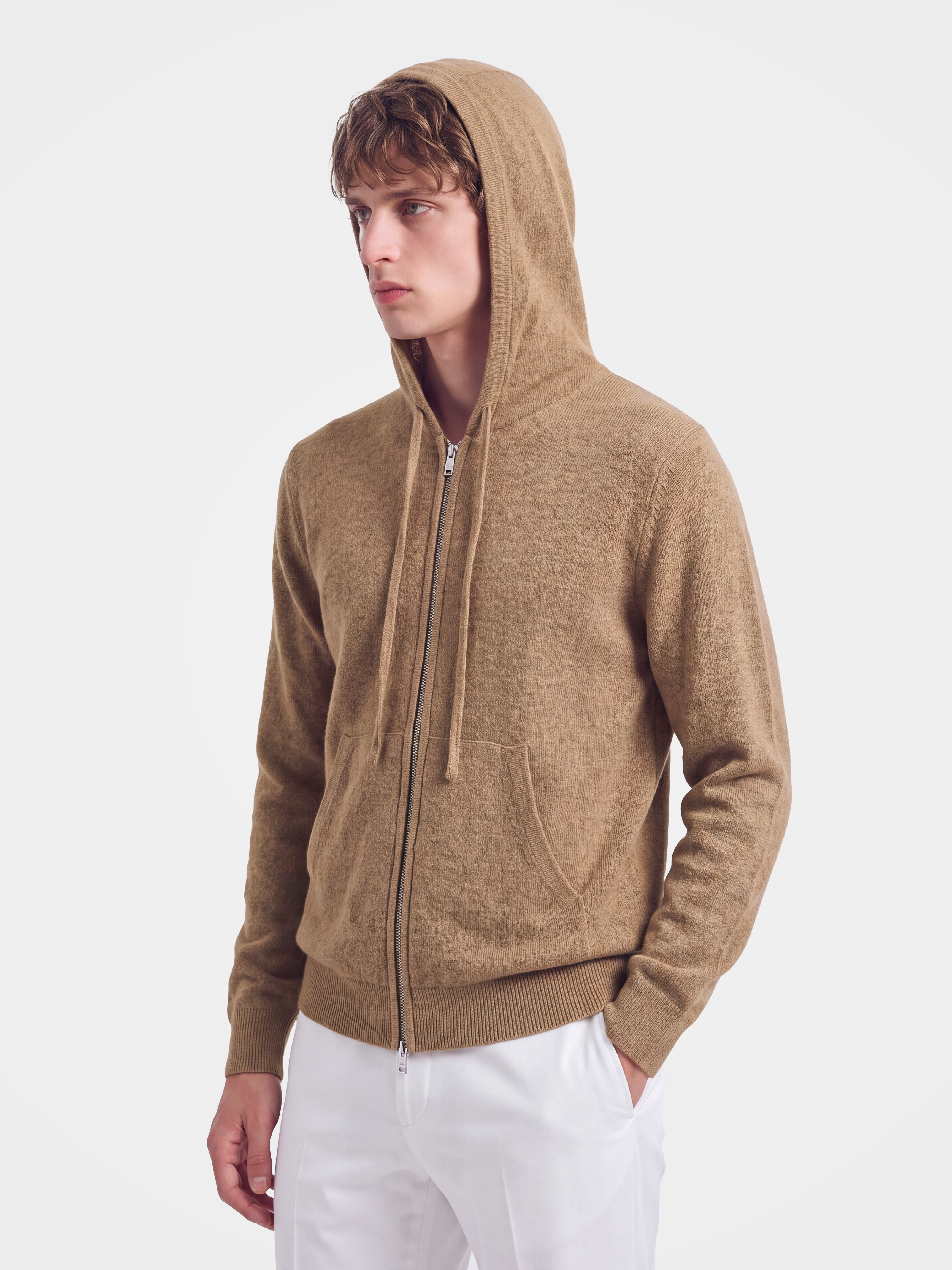 Men's 100% Cashmere Hooded Full-Zip Cardigan