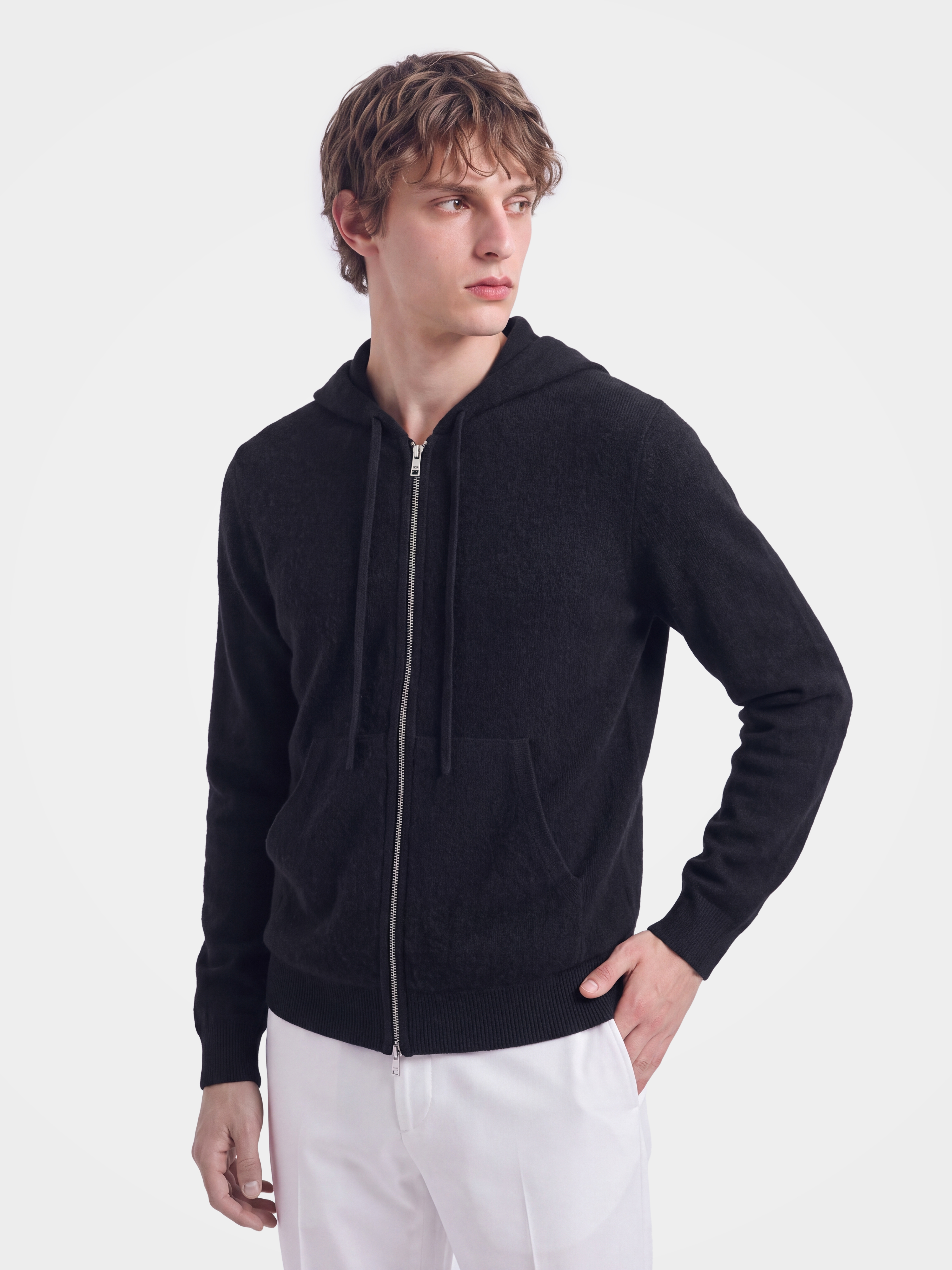 Men's 100% Cashmere Hooded Full-Zip Cardigan