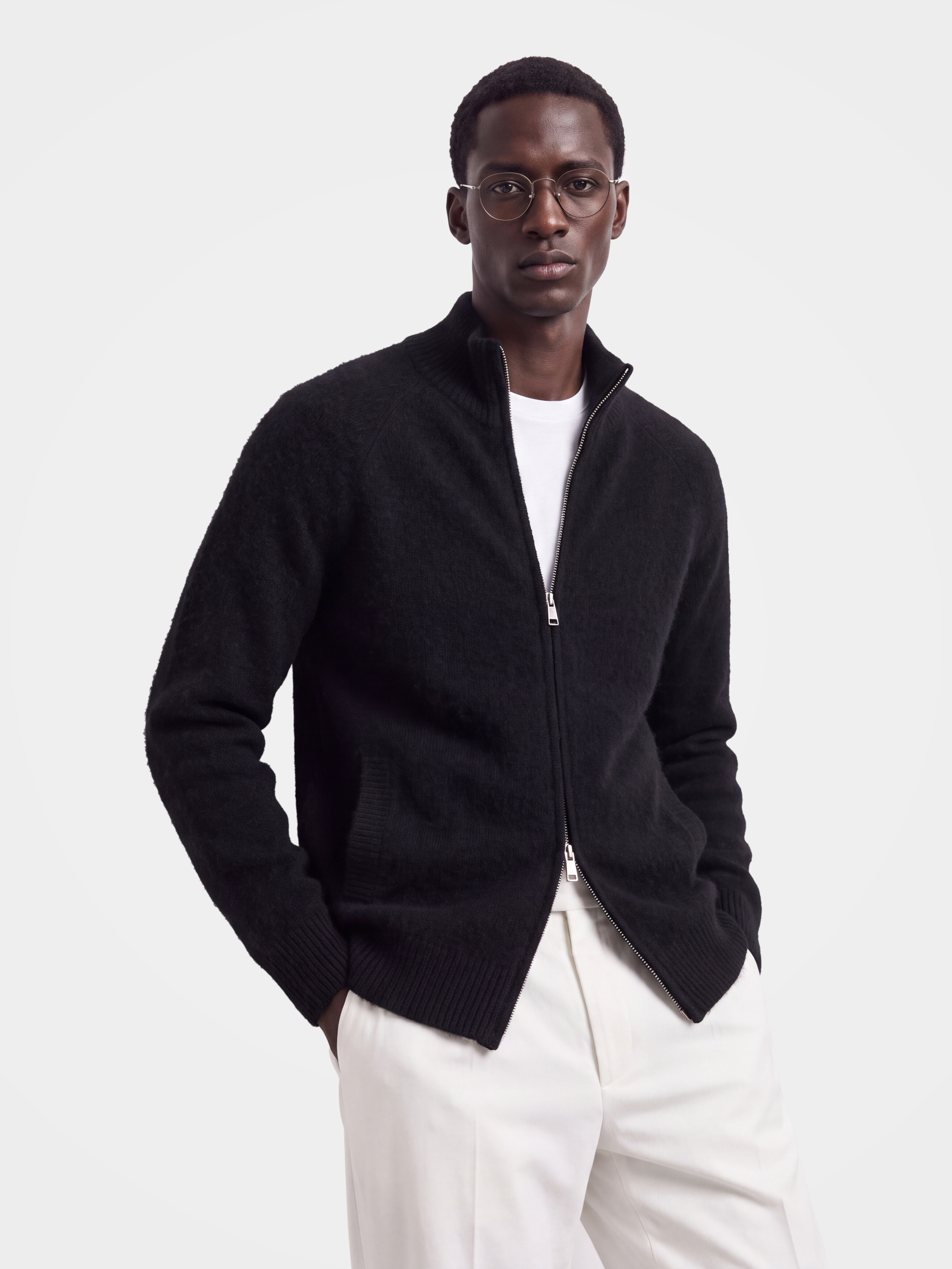 Pre-Order | Men's 100% Cashmere Mock Neck Zip Knit Cardigan (10-14 Business Days)
