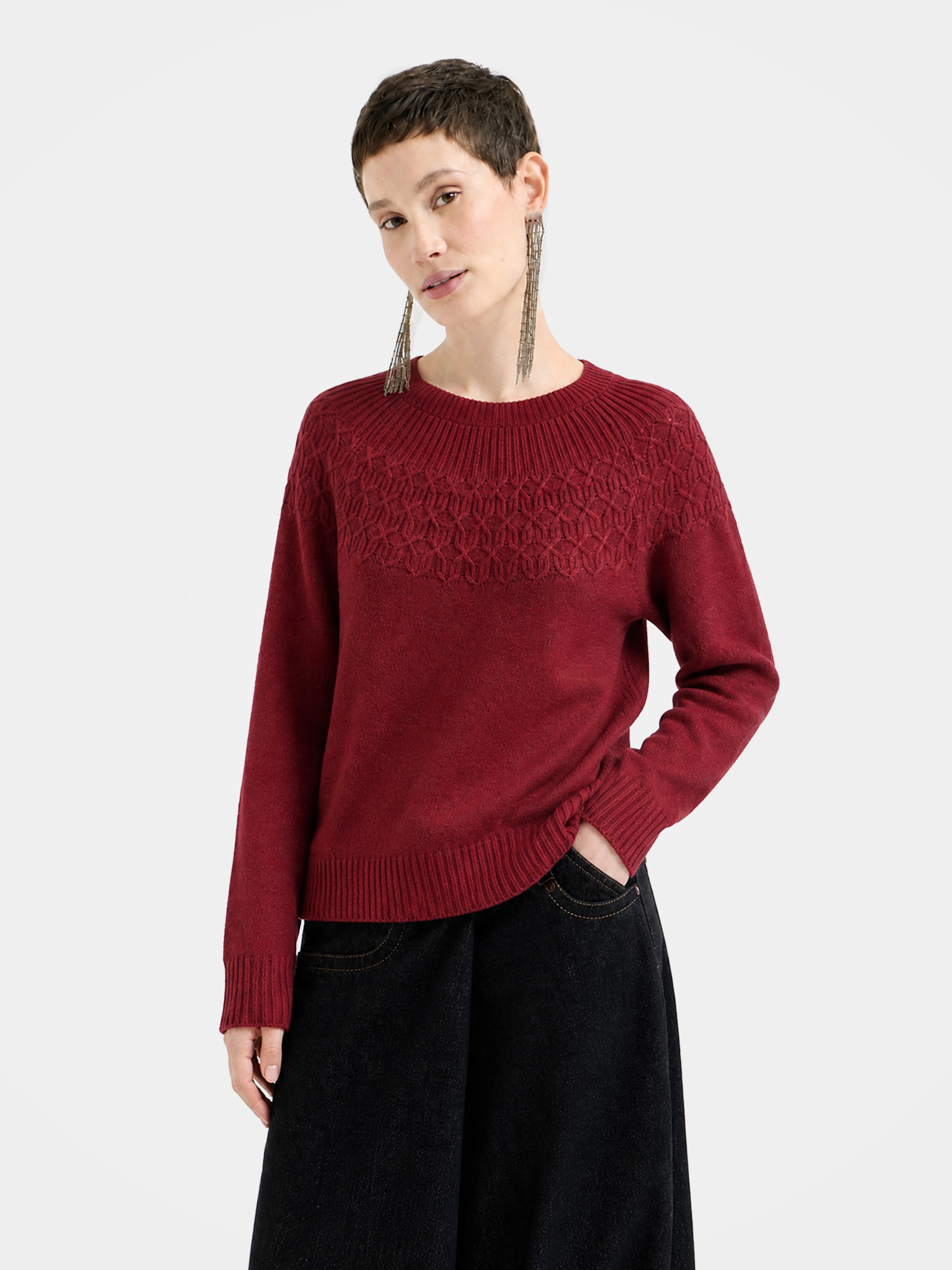 Pre-Order | 100% Cashmere Crew Neck Sweater Soft Diamond Knit Sweater (10-14 Business Days)