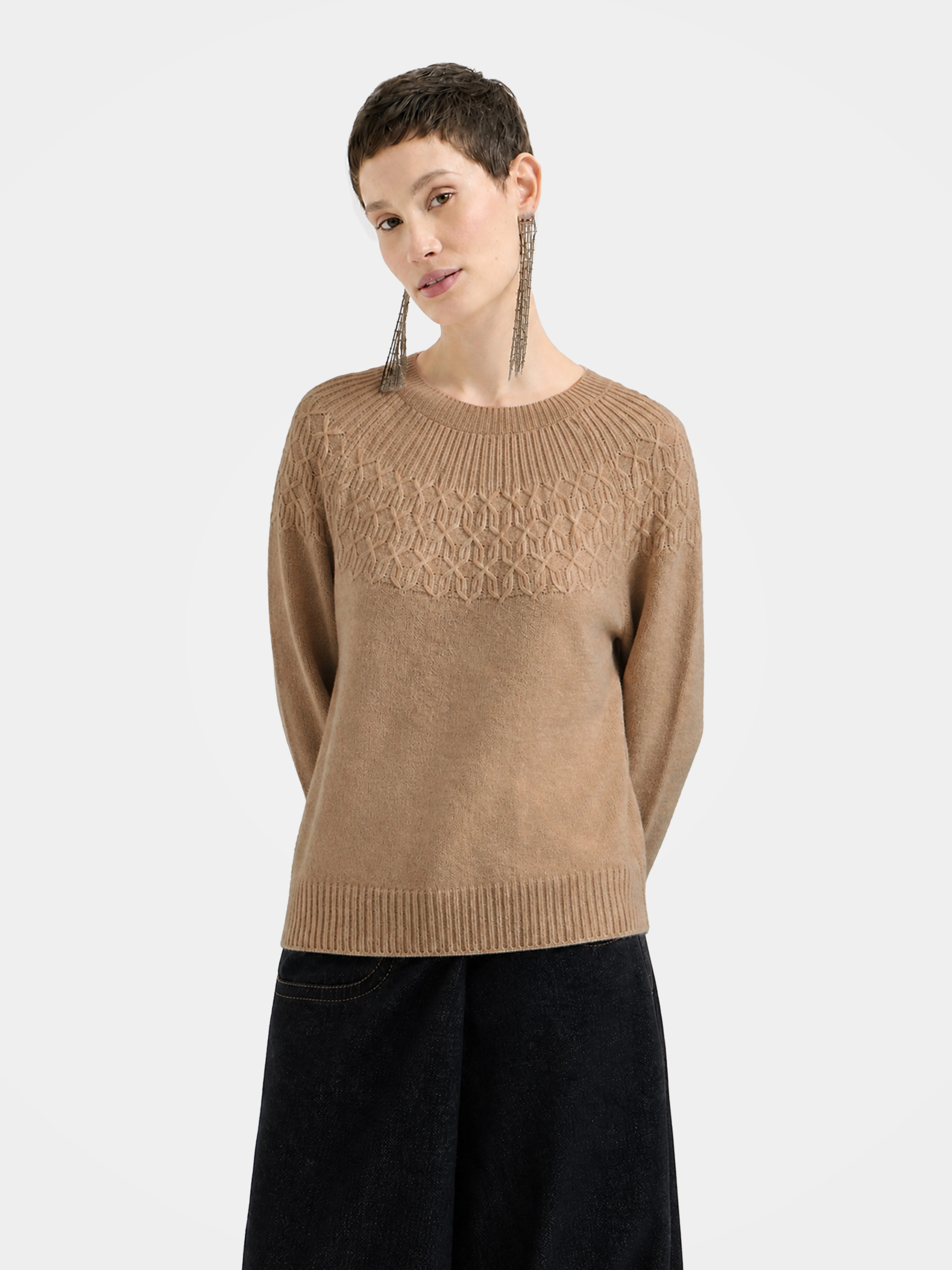 Women’s 100% Cashmere Sweater Soft Crew Neck Textured Knit Pullover