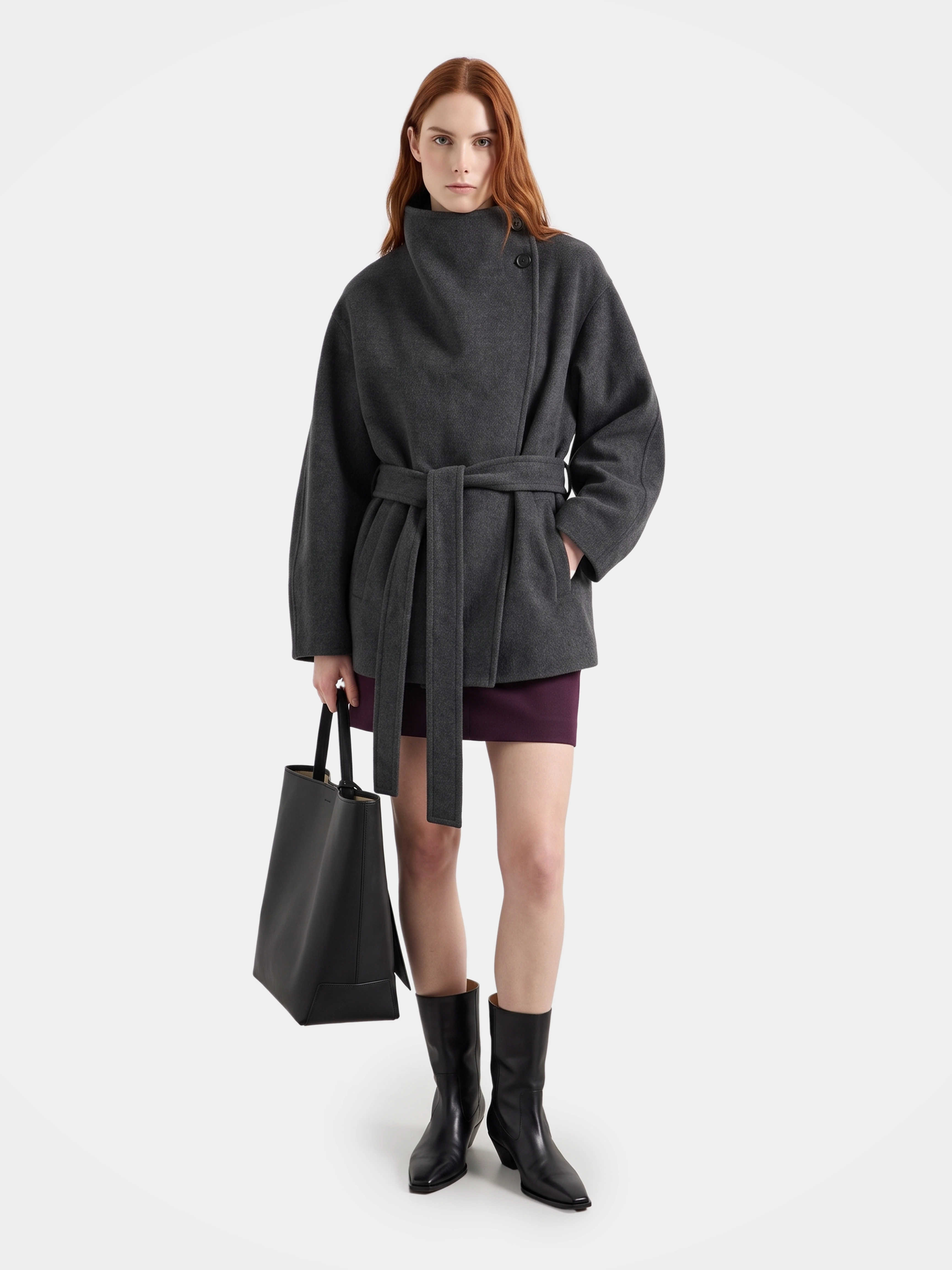 100% Wool Wrap Coat Shawl Collar Open Front Warm Casual Jacket
