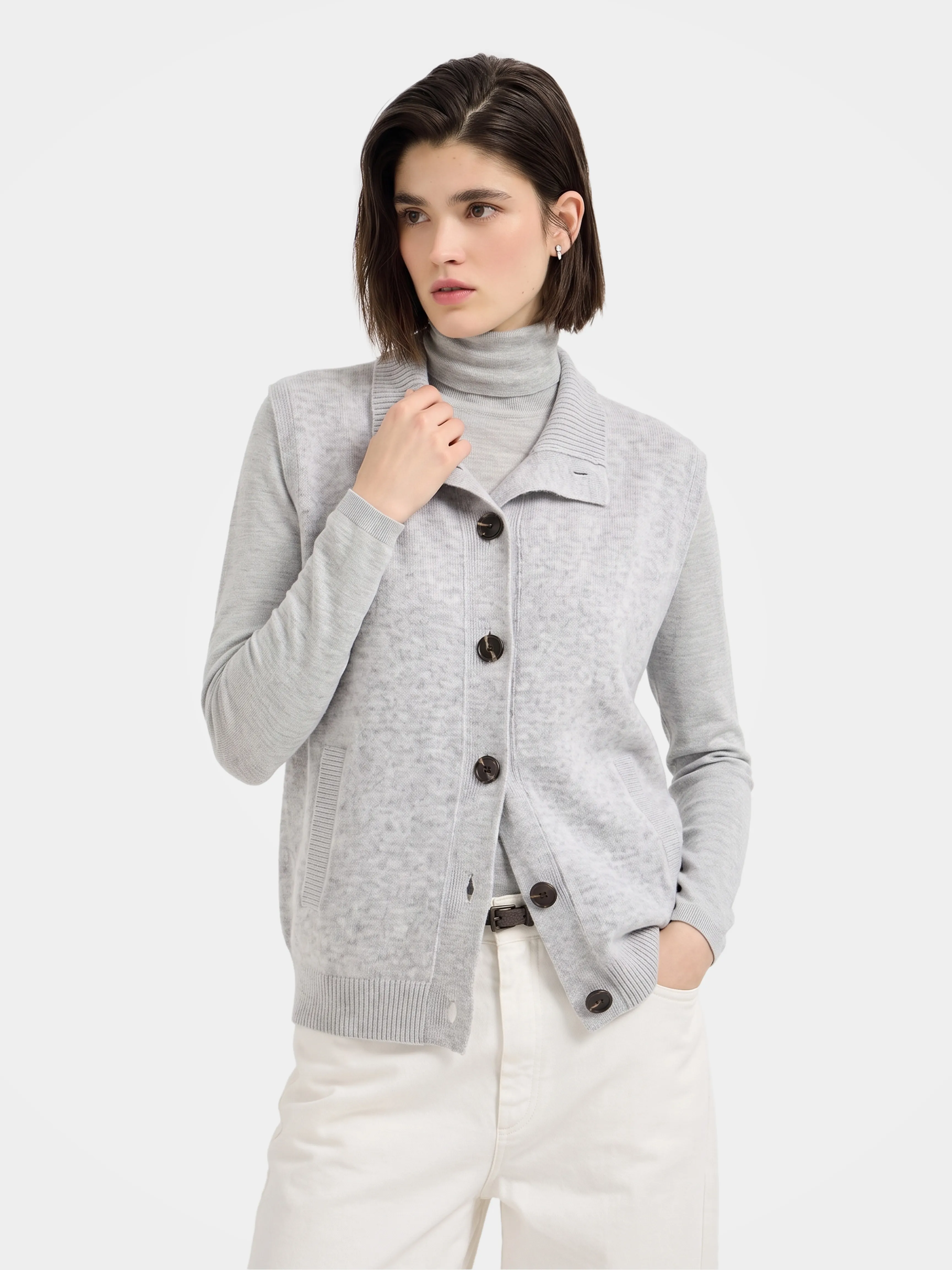 100% Mongolian Cashmere Button Knit Vest Layering Top