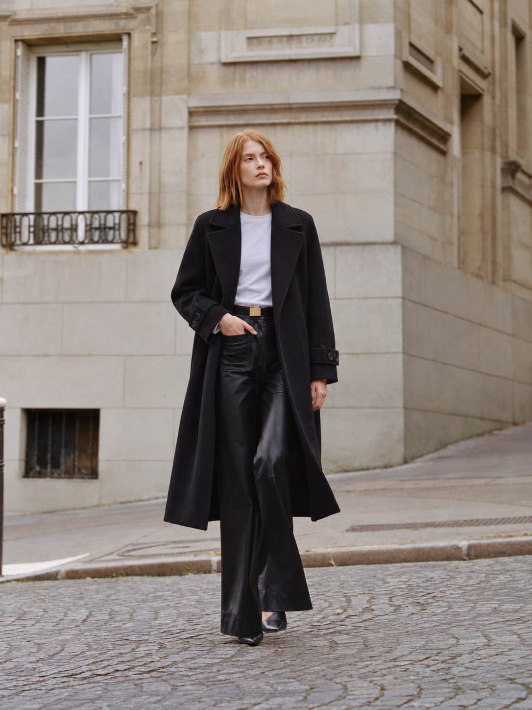 100% Cashmere Notched Lapel Belted Long Coat