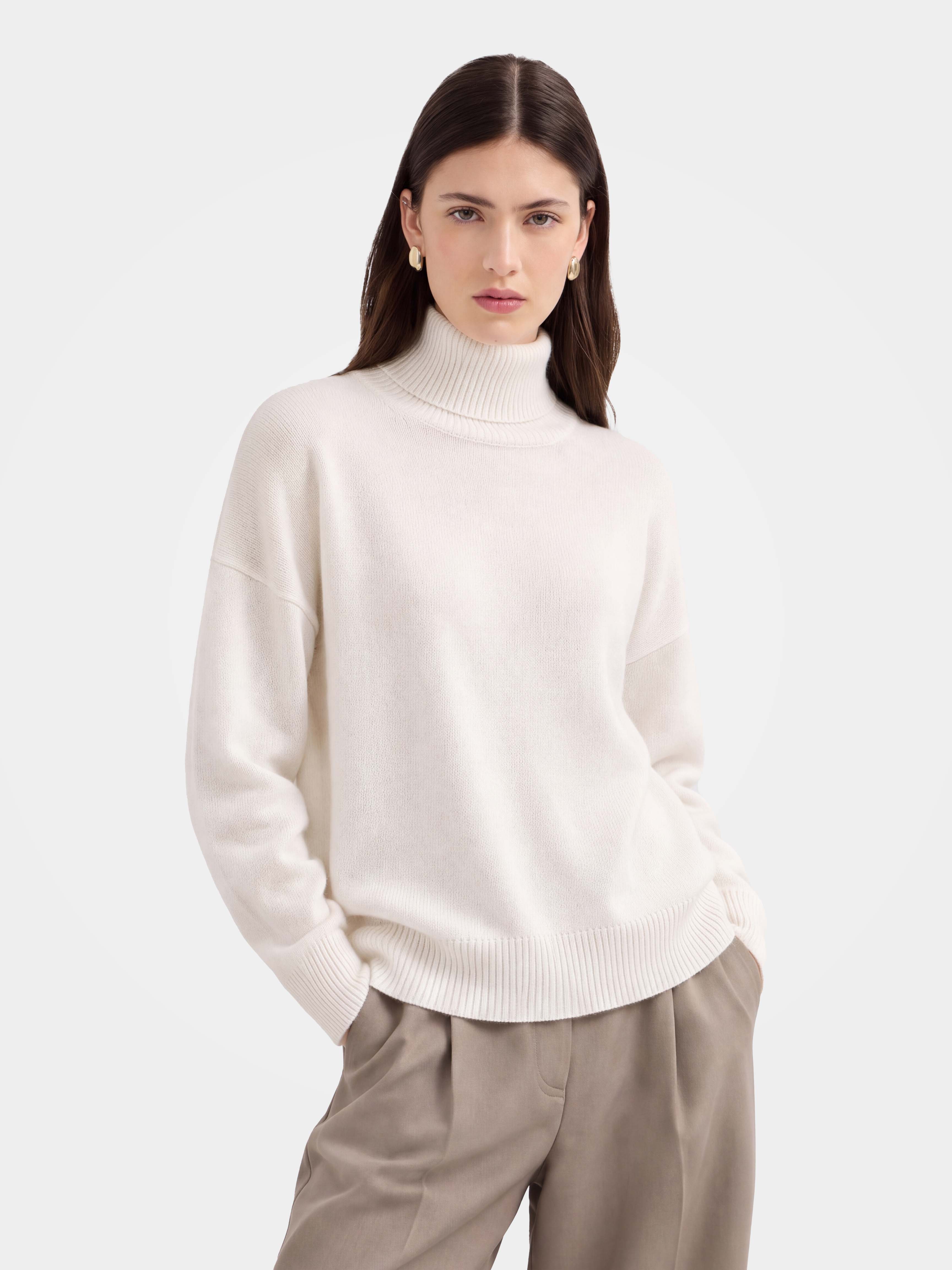 100% Cashmere Turtleneck Sweater Soft Relaxed Fit Knit Pullover