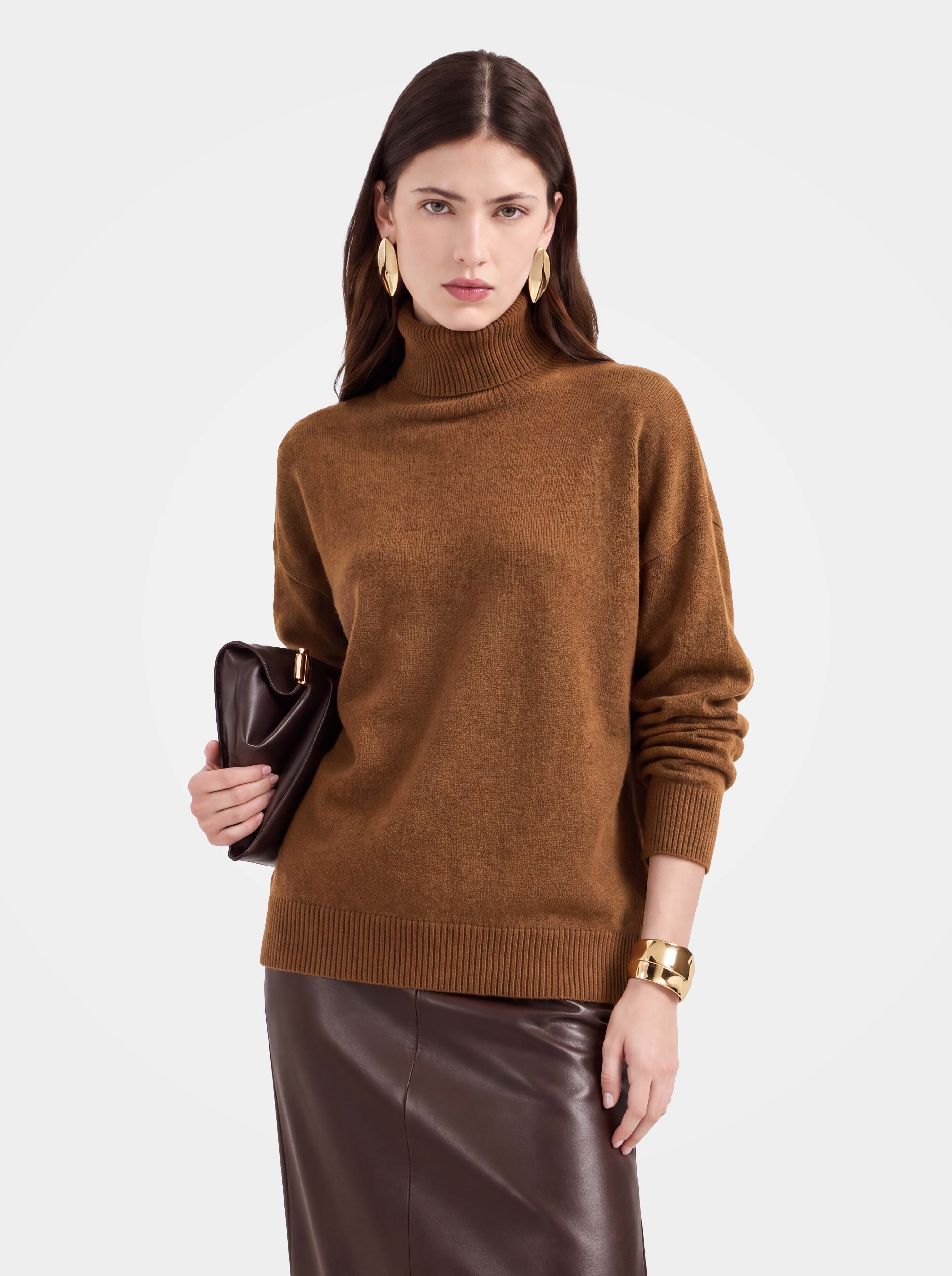 100% Cashmere Turtleneck Sweater Soft Relaxed Fit Knit Pullover
