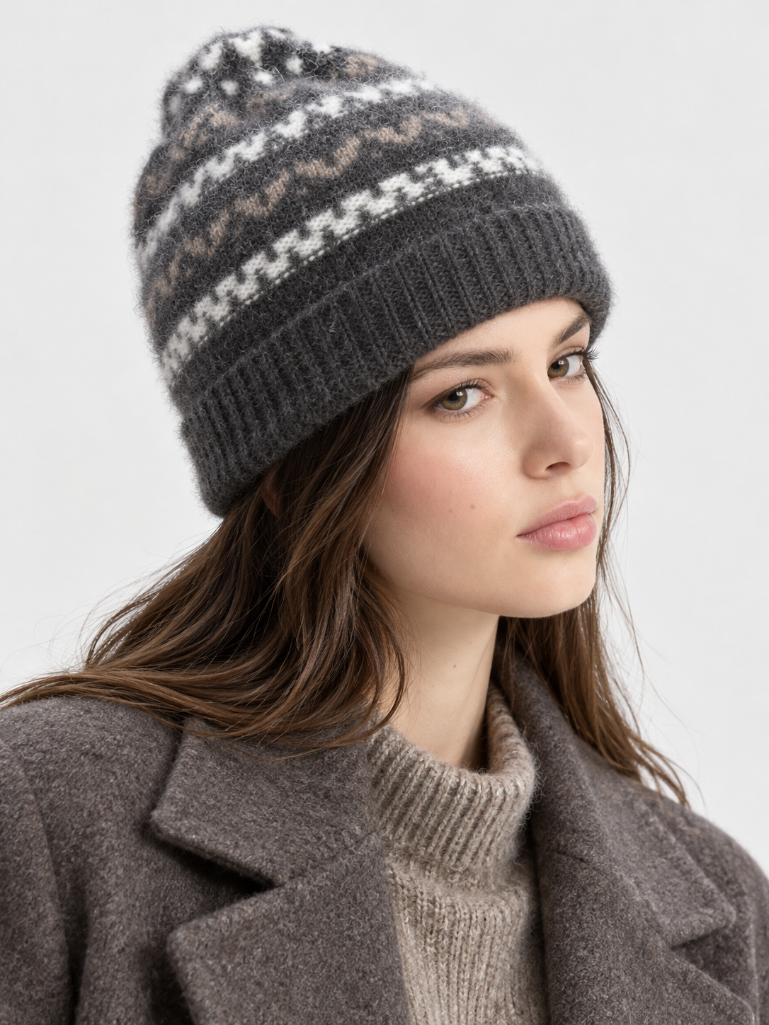 100% Cashmere Fair Isle Jacquard Cuffed Beanie