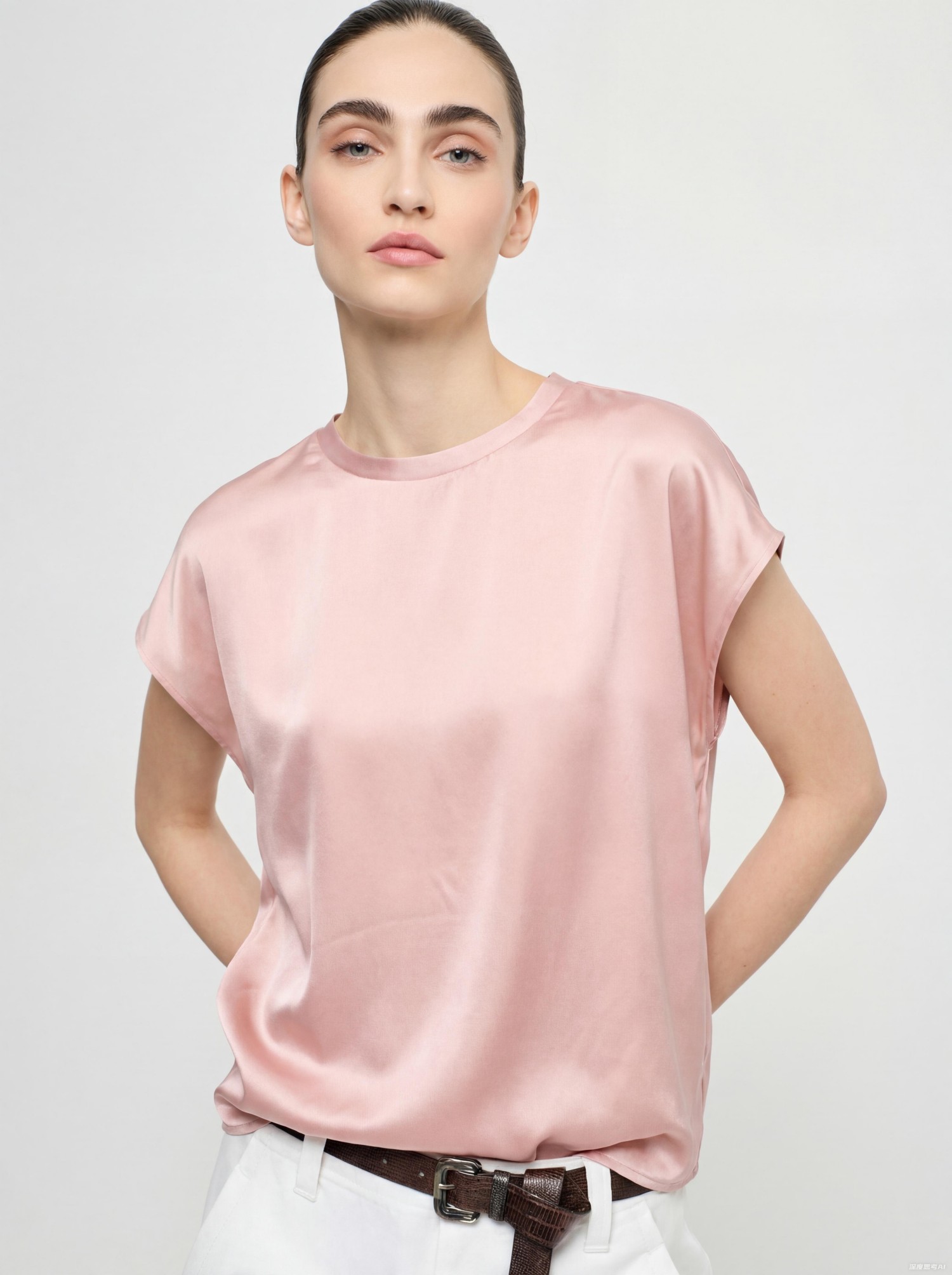 Pink Silk Short Blouse Top