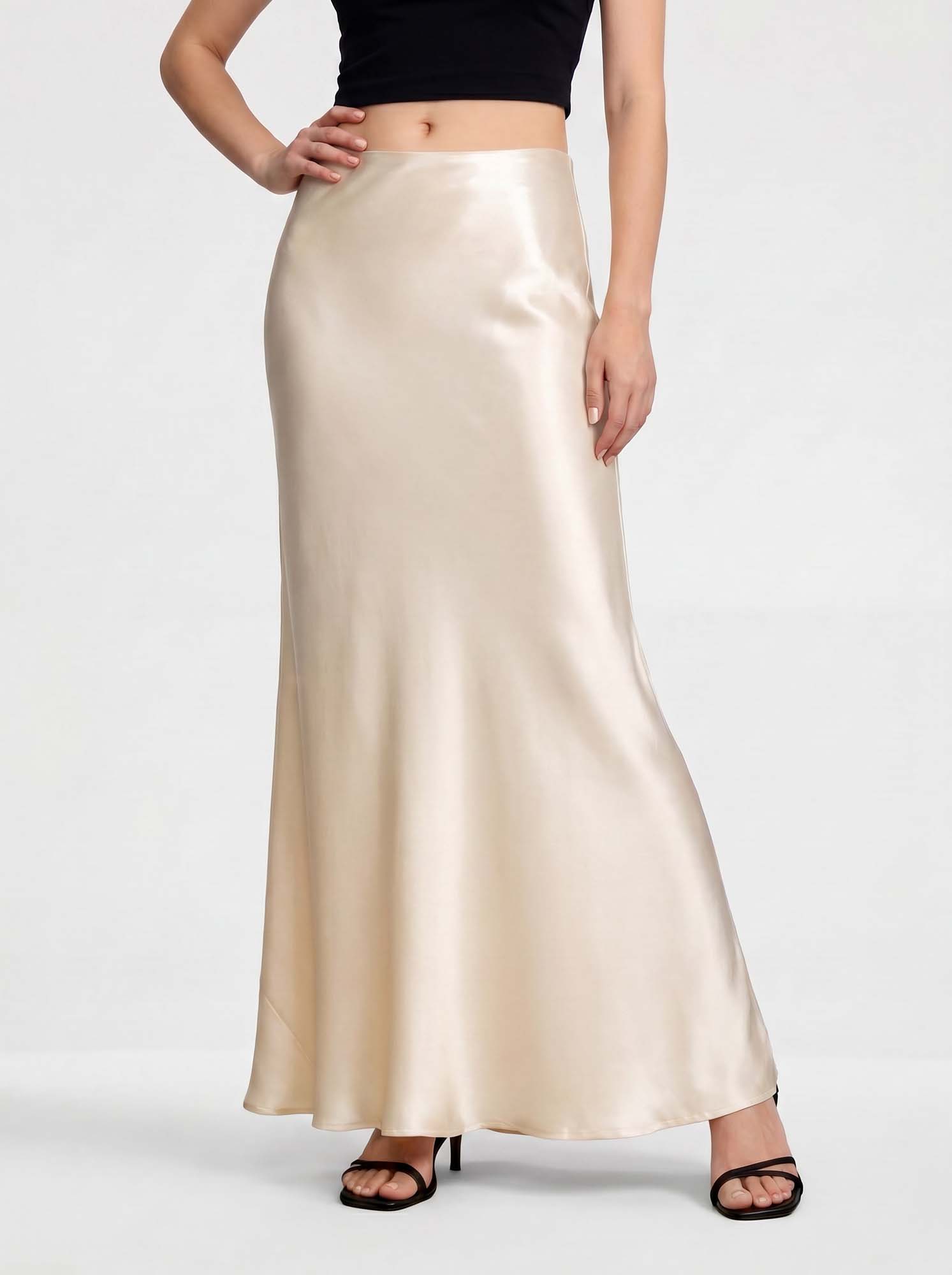 Champagne Satin Maxi Fish Tail Skirt Skirt