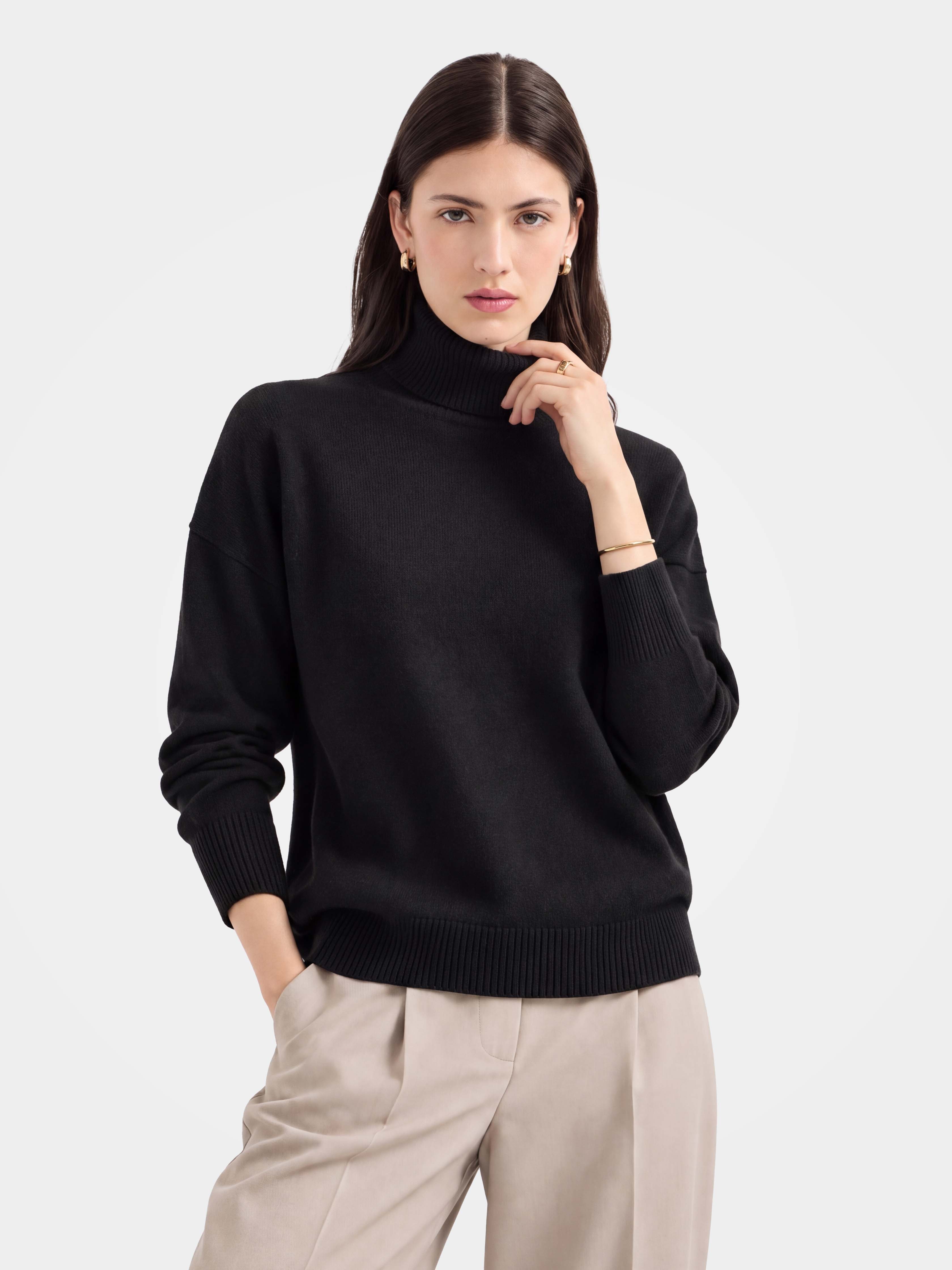 100% Cashmere Turtleneck Sweater Soft Relaxed Fit Knit Pullover