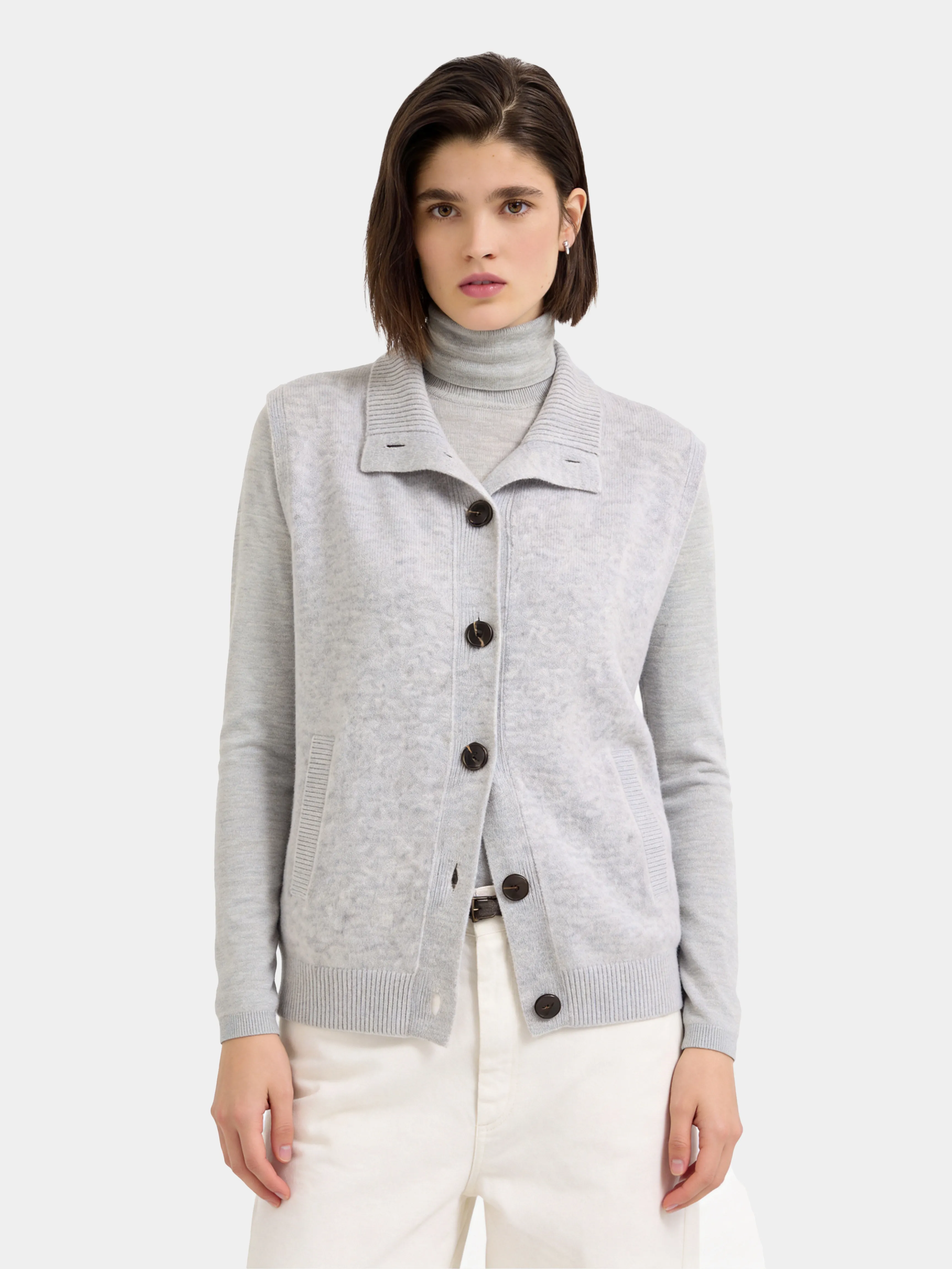 100% Mongolian Cashmere Button Knit Vest Layering Top
