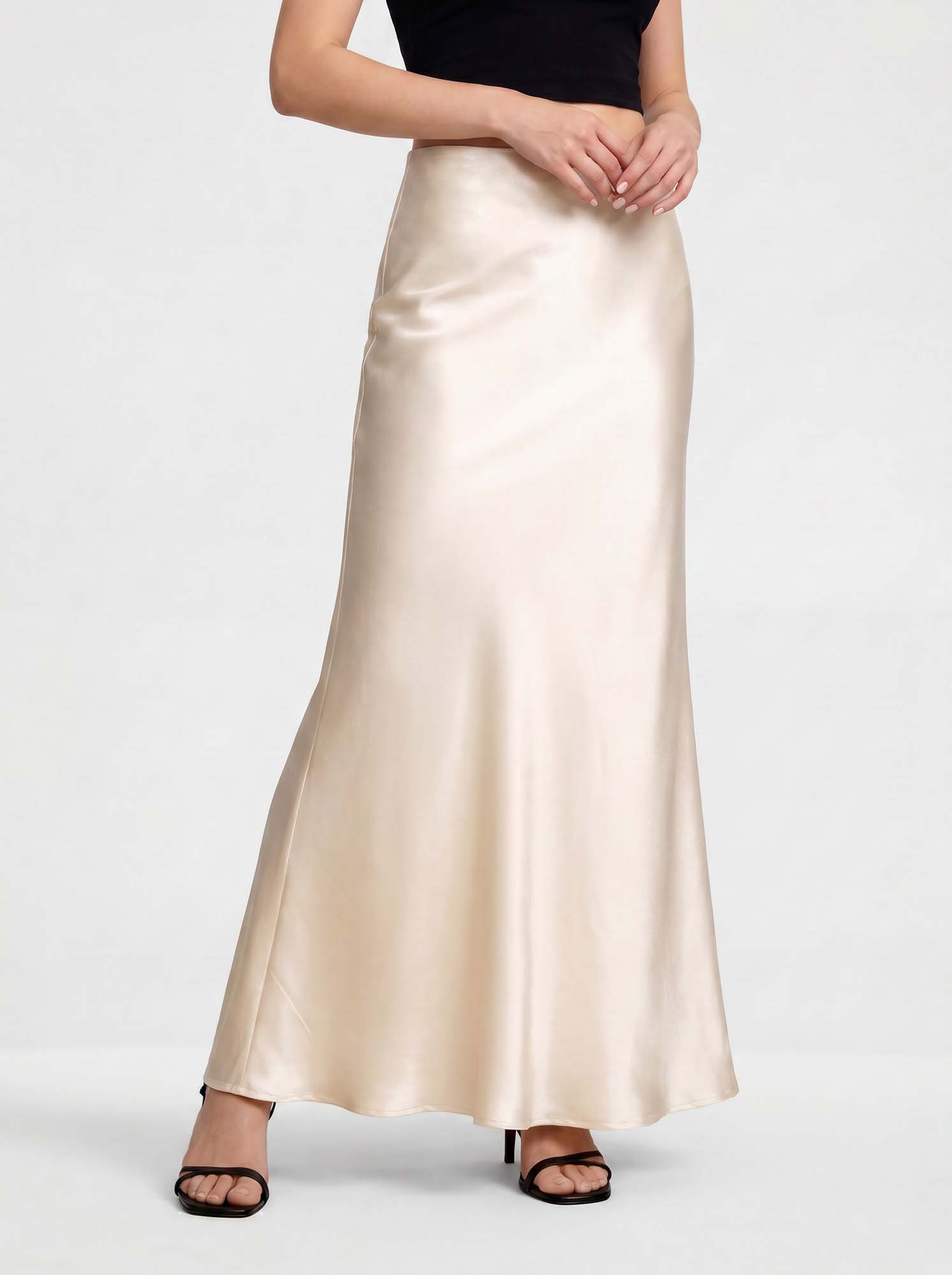 Champagne Satin Maxi Fish Tail Skirt Skirt