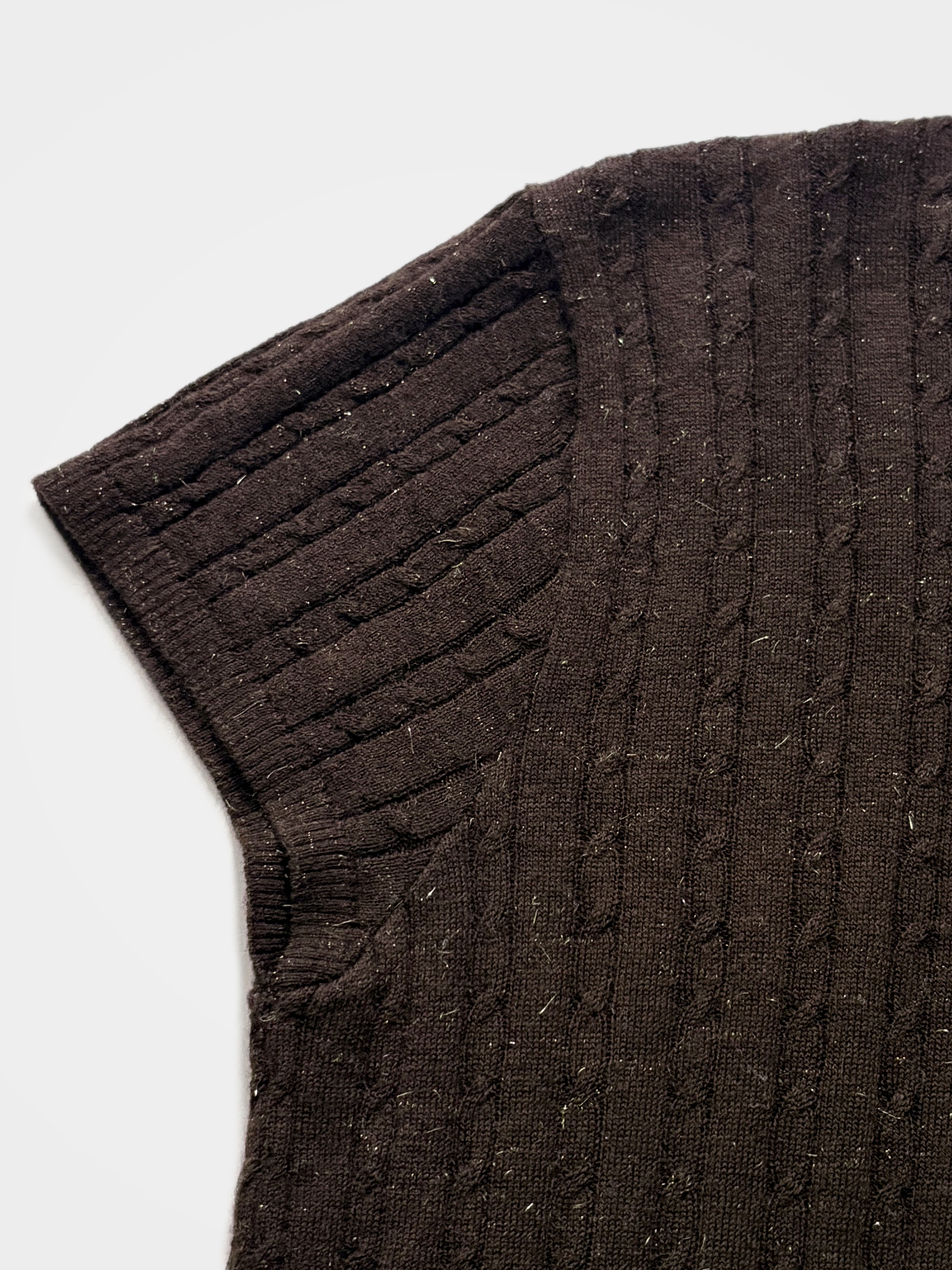 Wool Cashmere Blend Ribbed Metallic Knit Short Sleeve Top