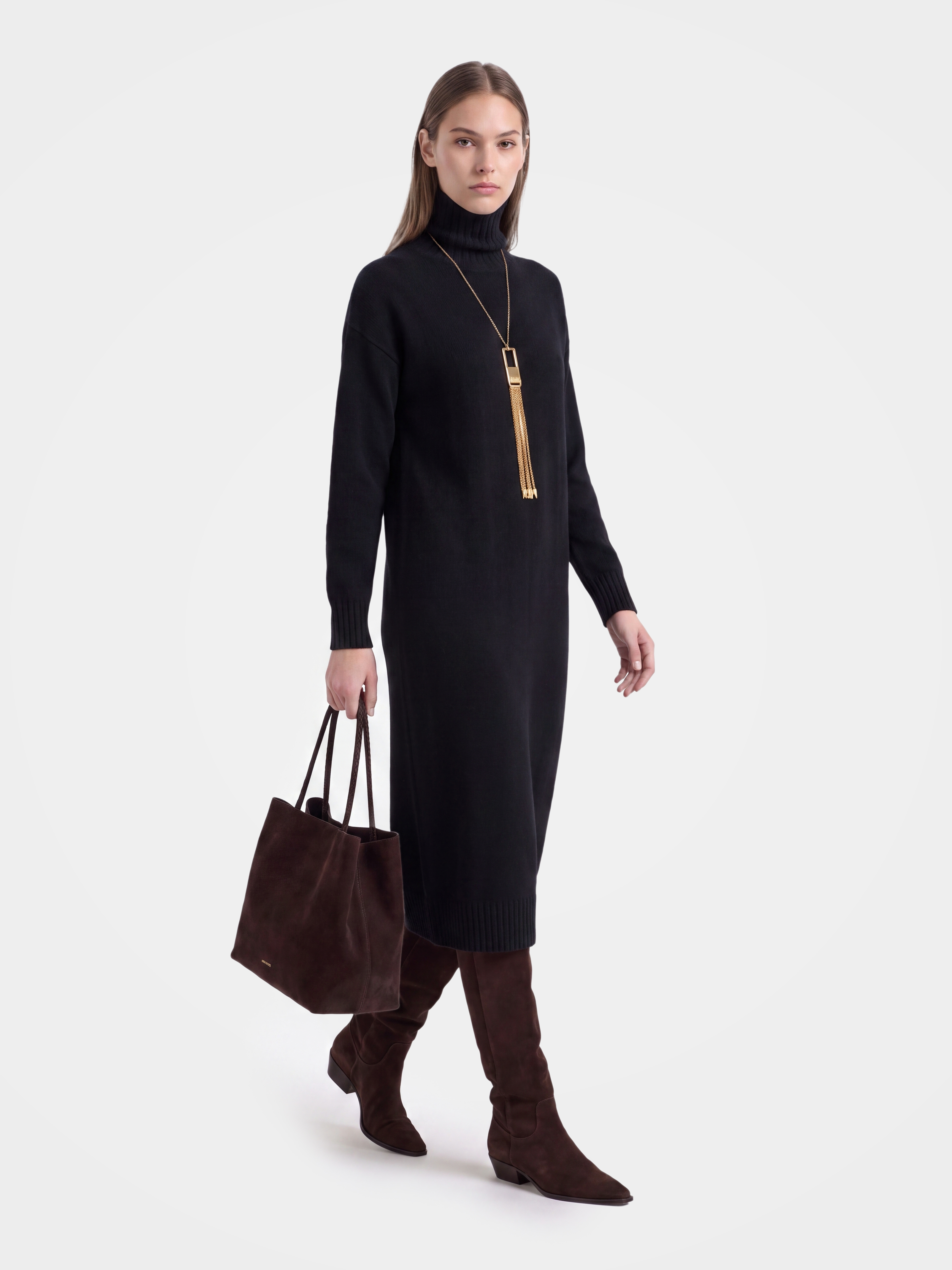 Pre-Order | 100% Cashmere Turtleneck Midi Sweater Dress (10-14 Business Days)