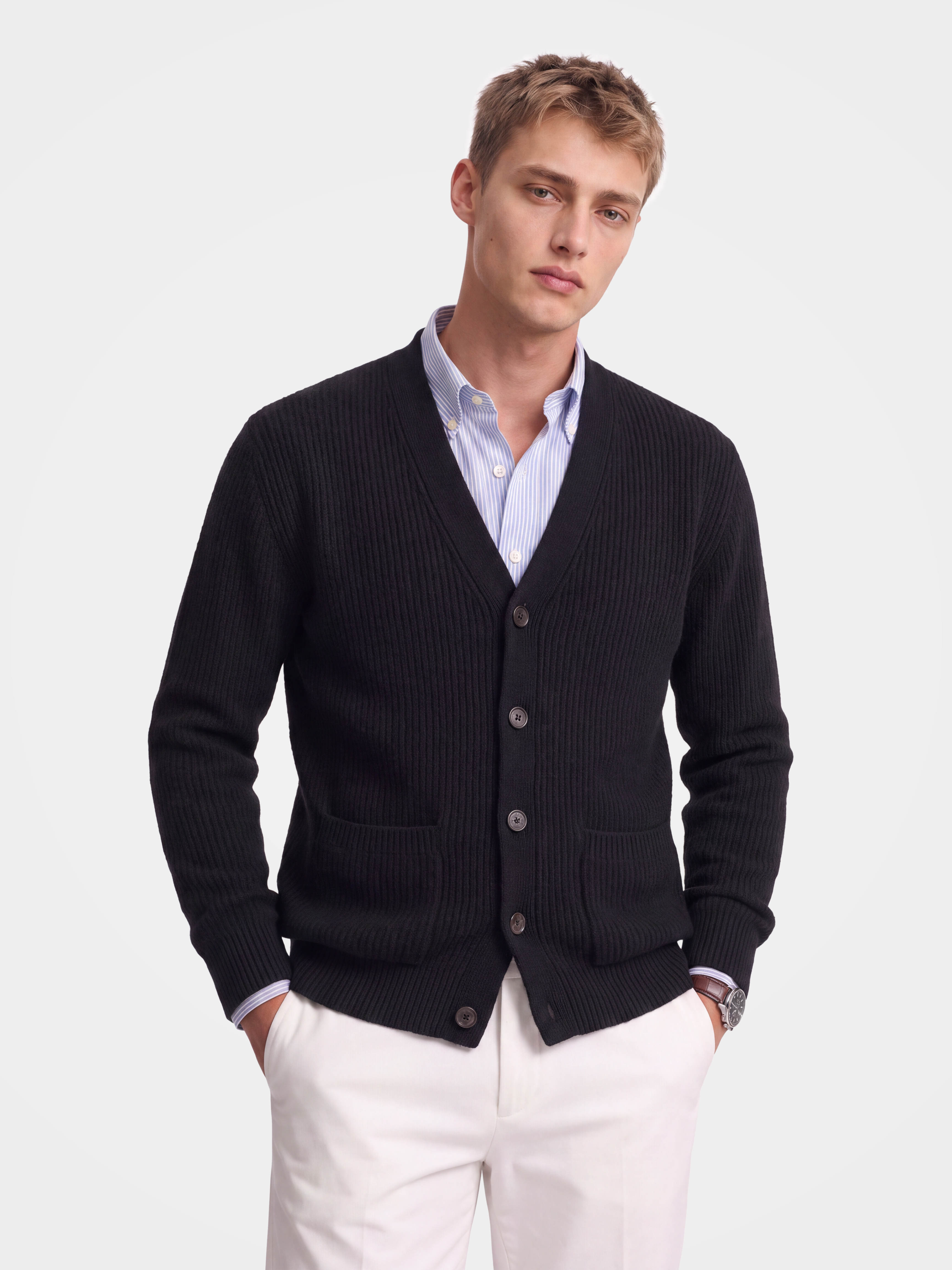 Pre-Order | Men's 100% Cashmere V-Neck Button Front Cardigan (10-14 Business Days)