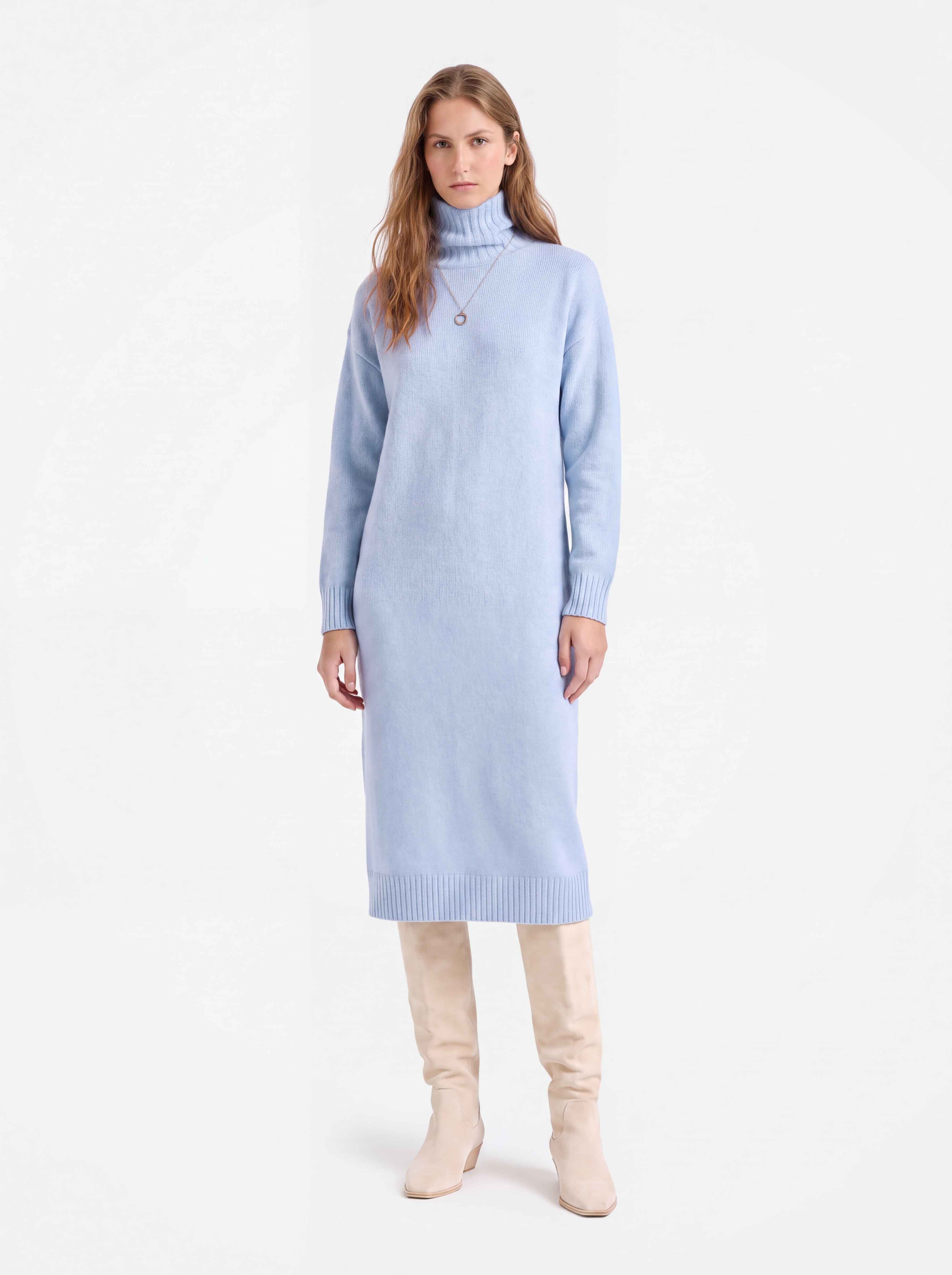 100% Cashmere Turtleneck Midi Sweater Dress