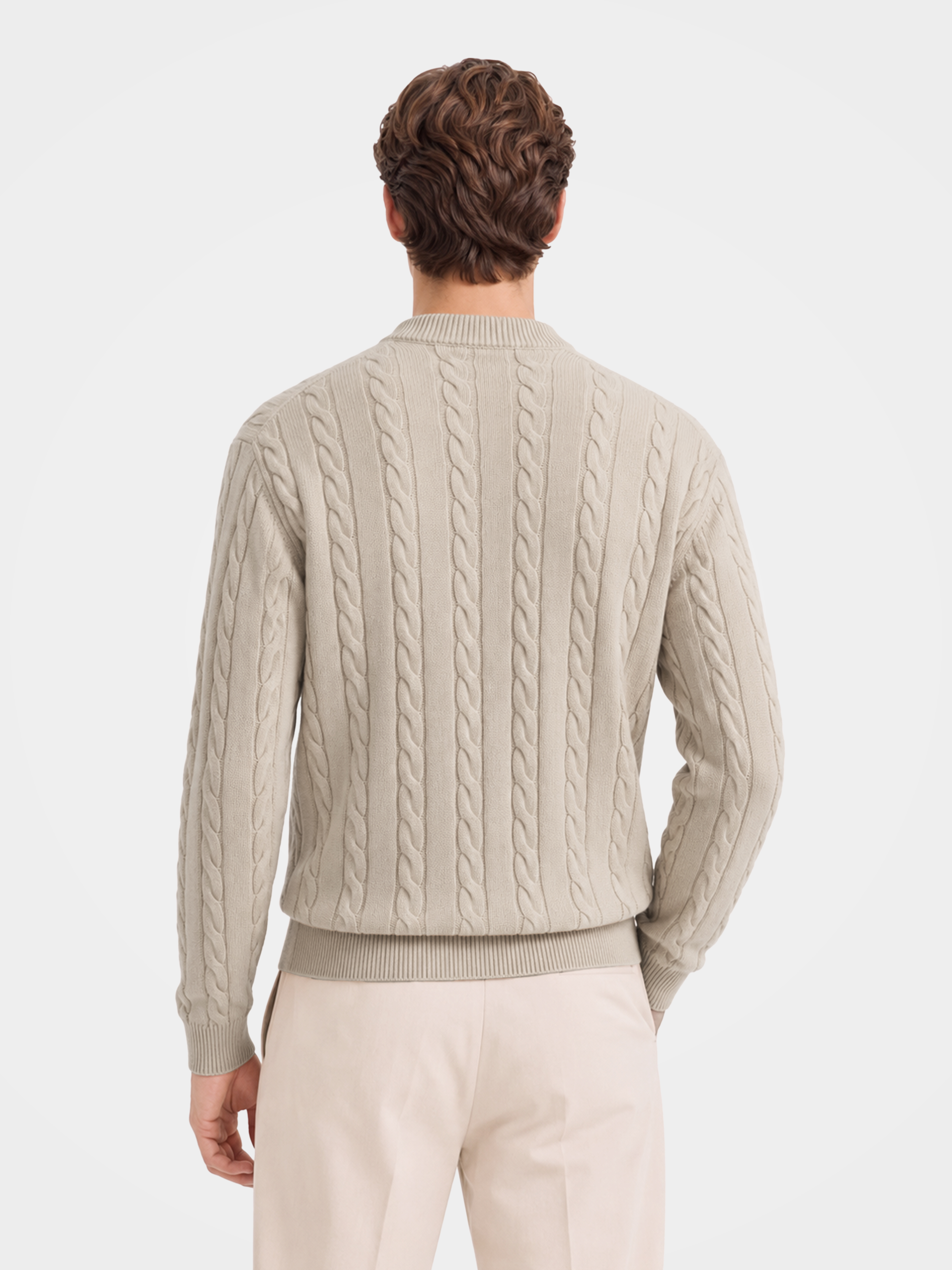 Men's 100% Cashmere Baseball Collar Zip Cable Knit Cardigan